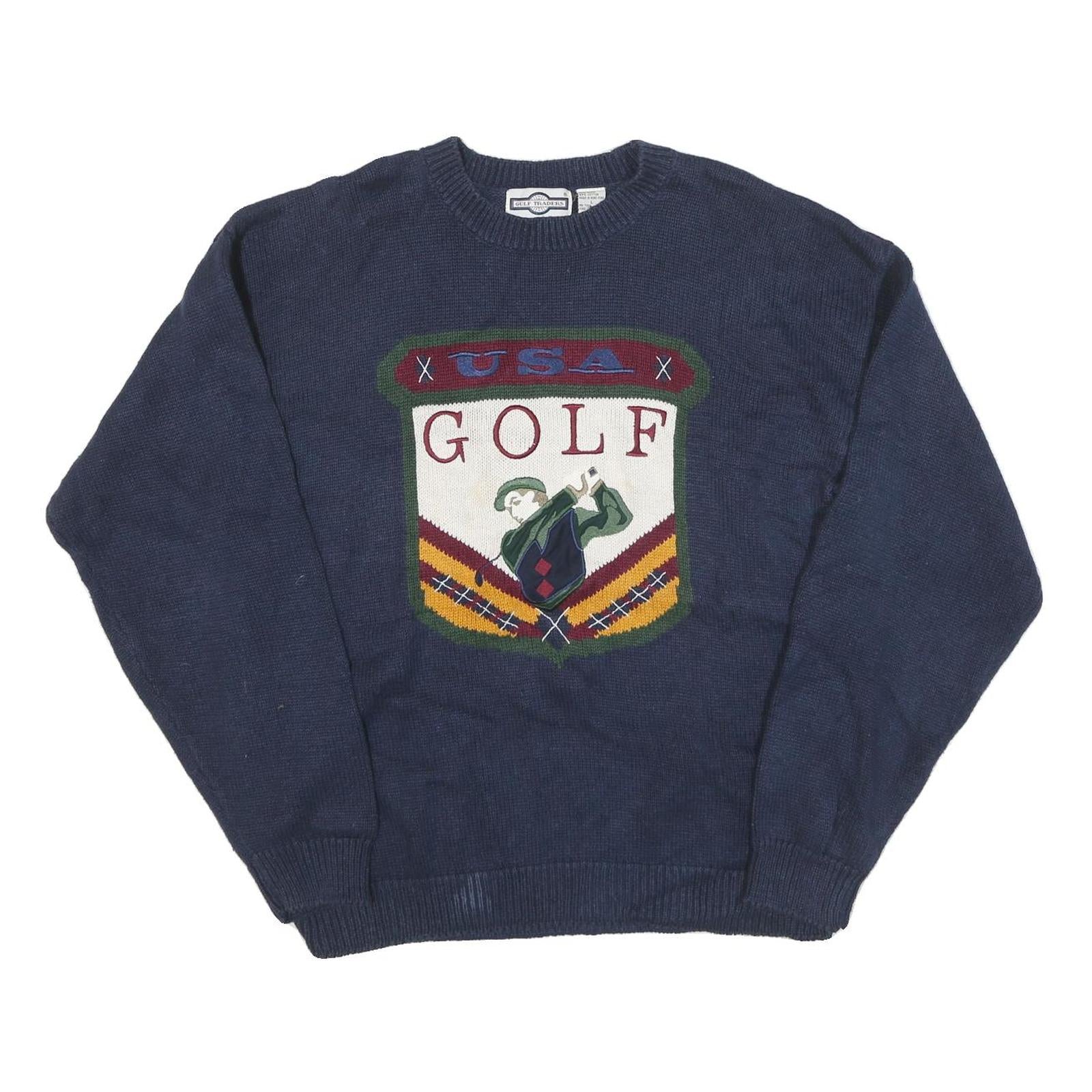 GULF TRADERS Mens Blue USA Golf Patterned Crew Neck Basic Knit Jumper L Cotton Refurbished - N/A refurbished available on Cerqular