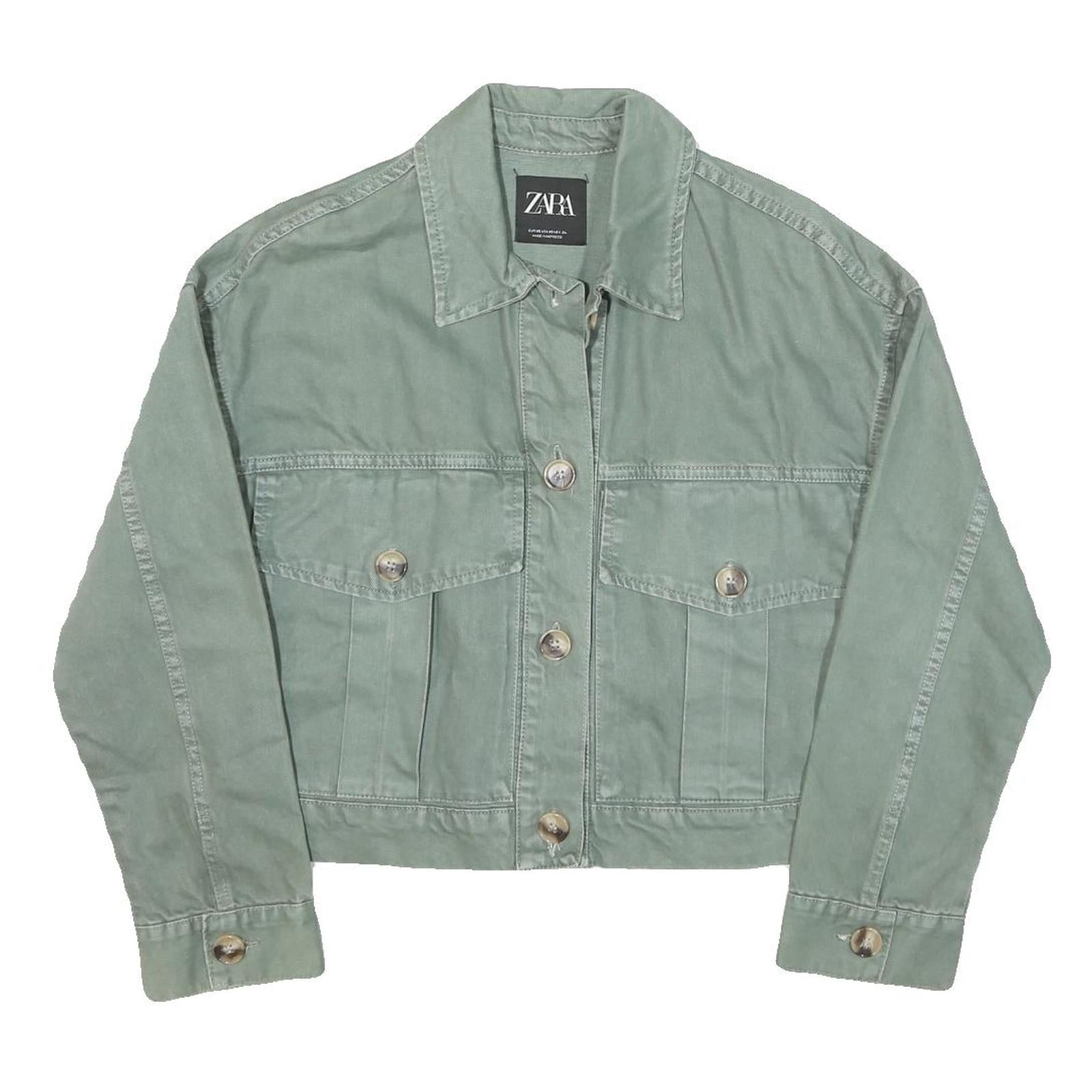 ZARA Womens Green Cotton Blend Button Jacket XS Casual Classic Style Refurbished - N/A refurbished available on Cerqular