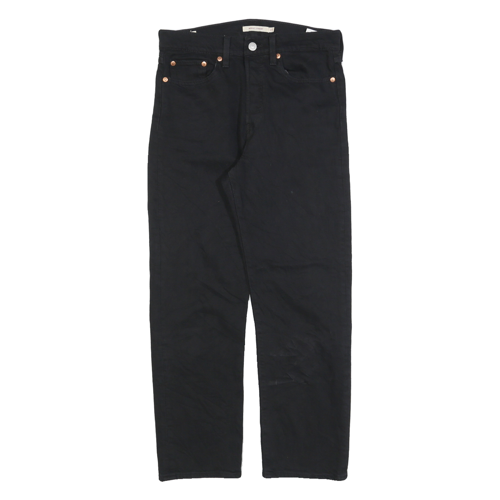 LEVI'S Womens Black Regular Straight Denim Raw W27 L26 Button Cotton Jeans Refurbished - N/A refurbished available on Cerqular