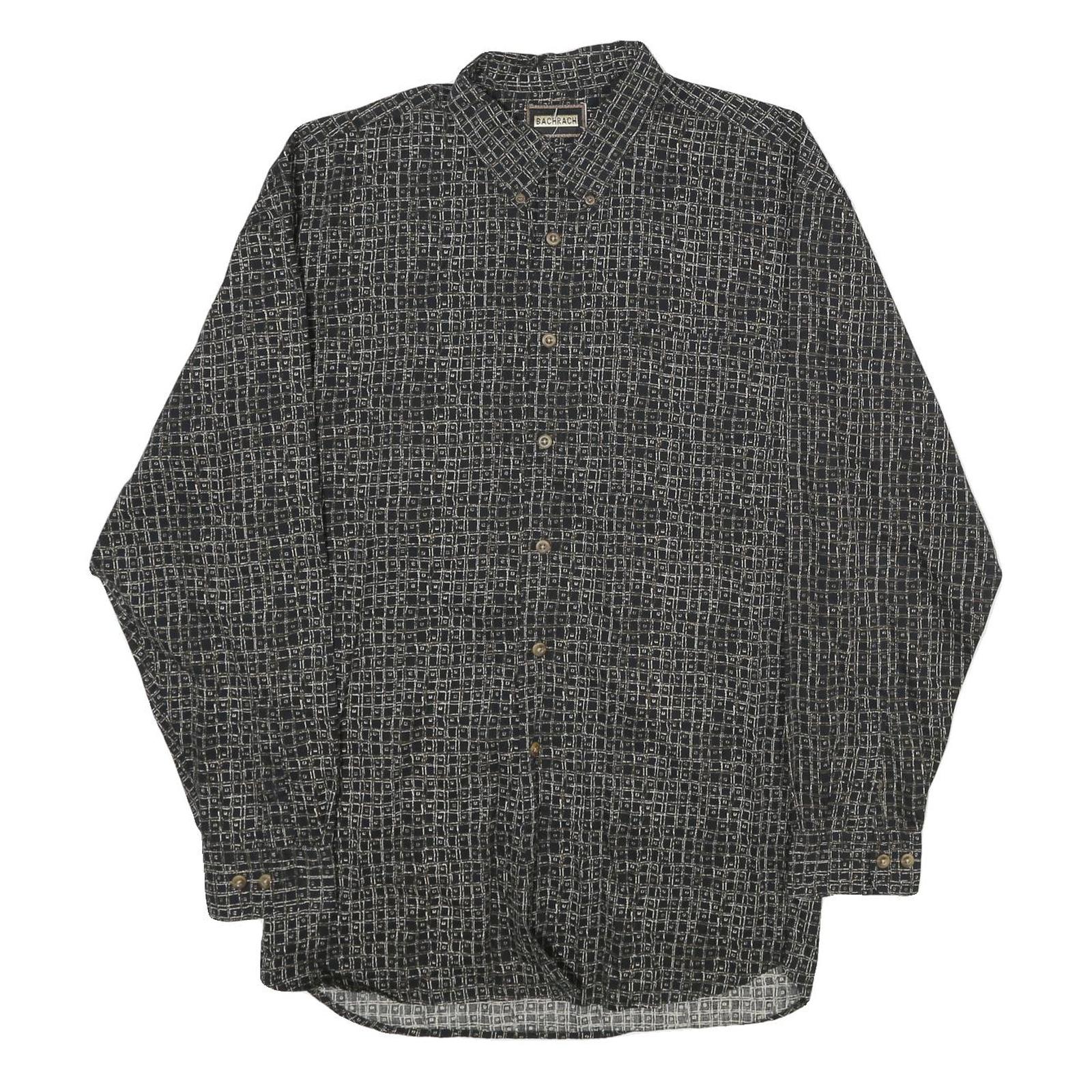 BACHRACH Mens Black Patterned Cotton Blend Shirt L Button Collar Long Sleeve Refurbished - N/A refurbished available on Cerqular