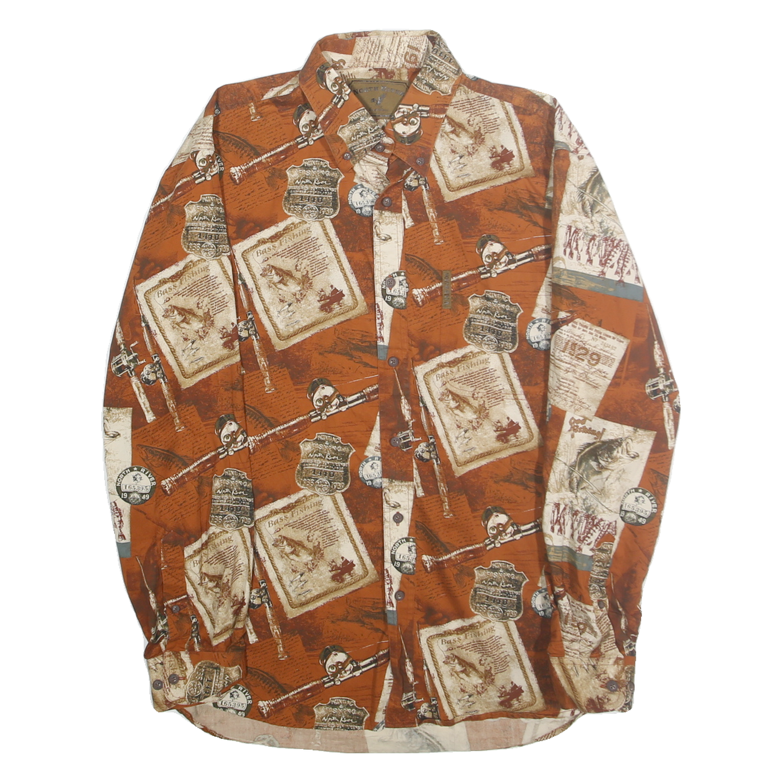 Buy NORTH RIVER Mens Brown & Cream Patterned Cotton Shirt M Fishing Print Casual Refurbished - $16.89 NORTH RIVER Mens Brown & Cream Patterned Cotton Shirt M Fishing Print Casual Refurbished - N/A refurbished available on Cerqular