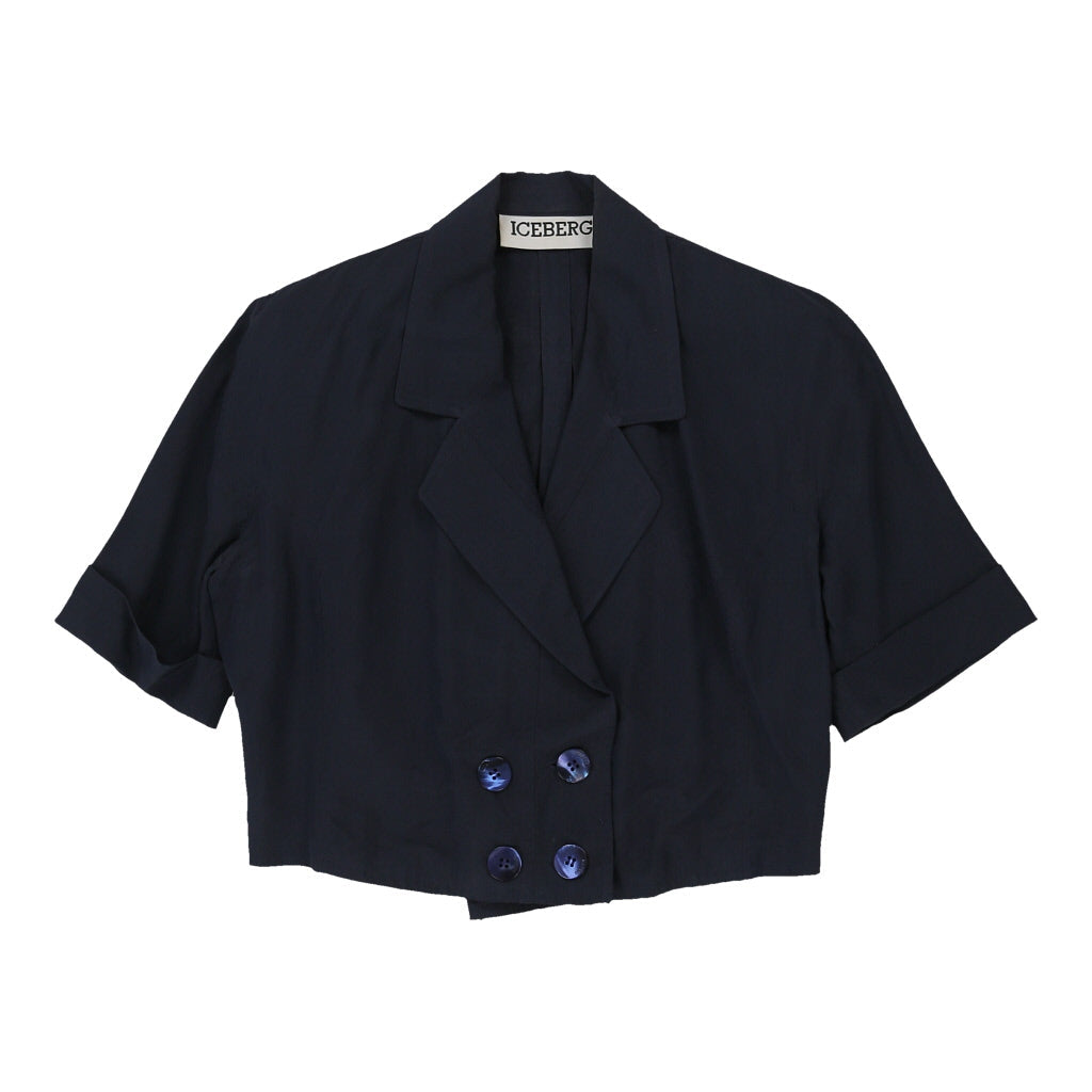 Iceberg Cropped Blazer - Large Navy Silk Blend | Size: large Refurbished - N/A (Preloved Designer is not a specific brand, it refurbished available on Cerqular