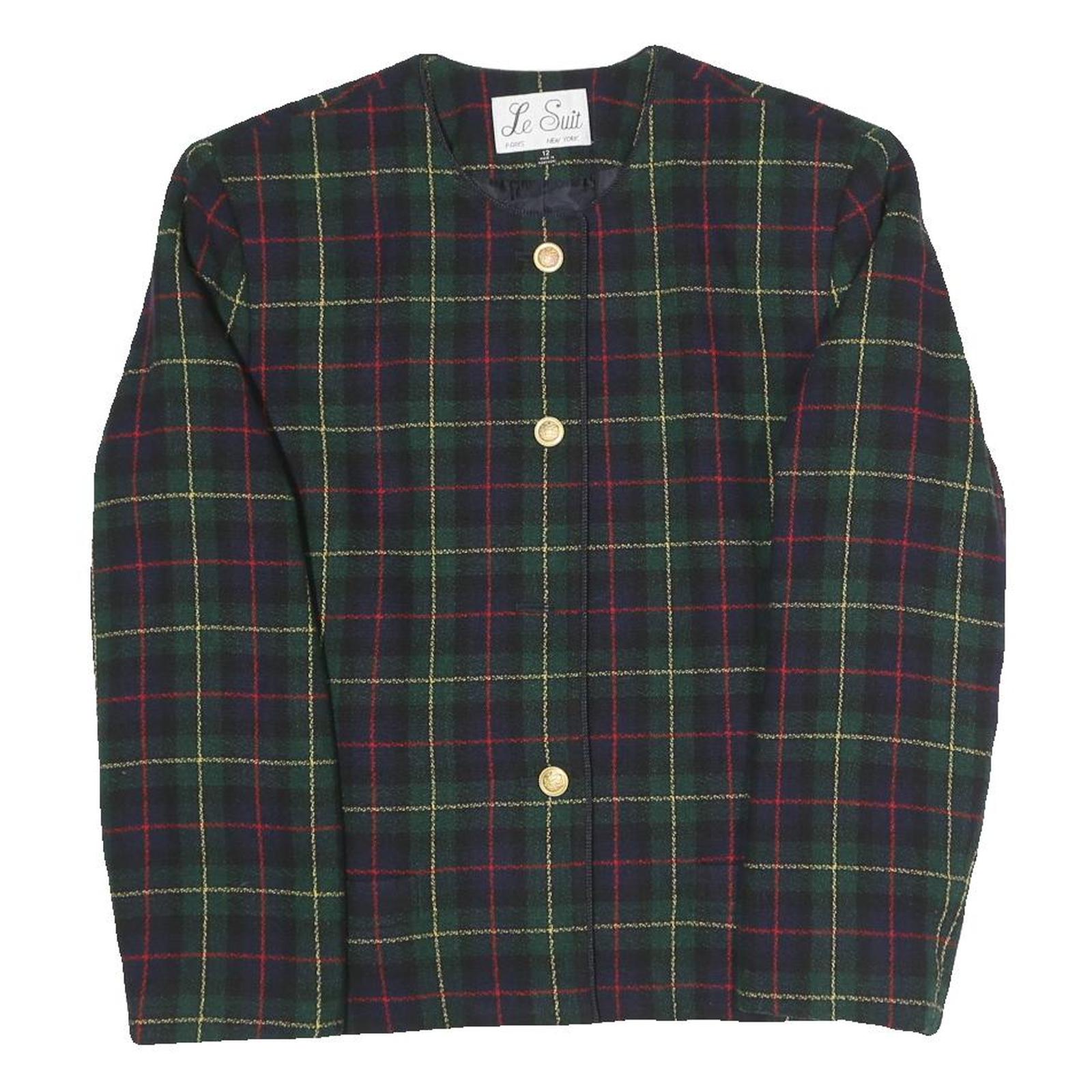 LE SUIT Womens Green Check Blazer Jacket UK 12 Polyester Blend Woven Button Refurbished - N/A refurbished available on Cerqular