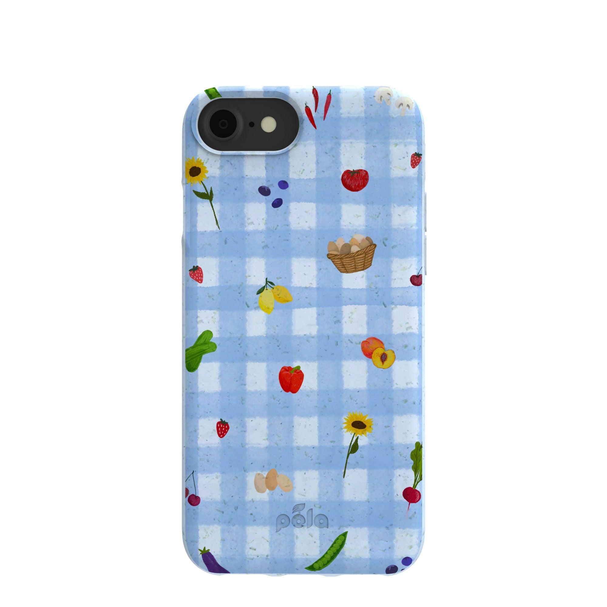 Powder Blue Gingham Farmhouse iPhone 6/6s/7/8/SE Case Refurbished - Pela Case refurbished available on Cerqular