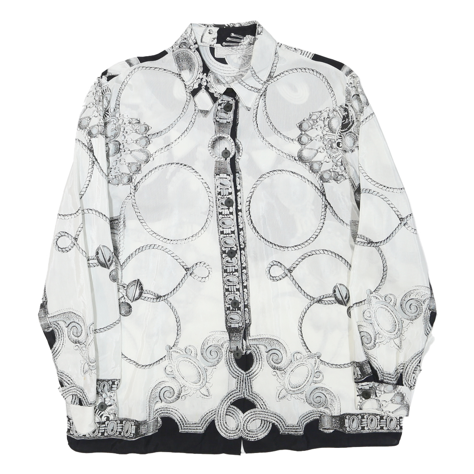 Womens Black & White Patterned Shirt XL Vintage Style Long Sleeve Button Refurbished - N/A refurbished available on Cerqular