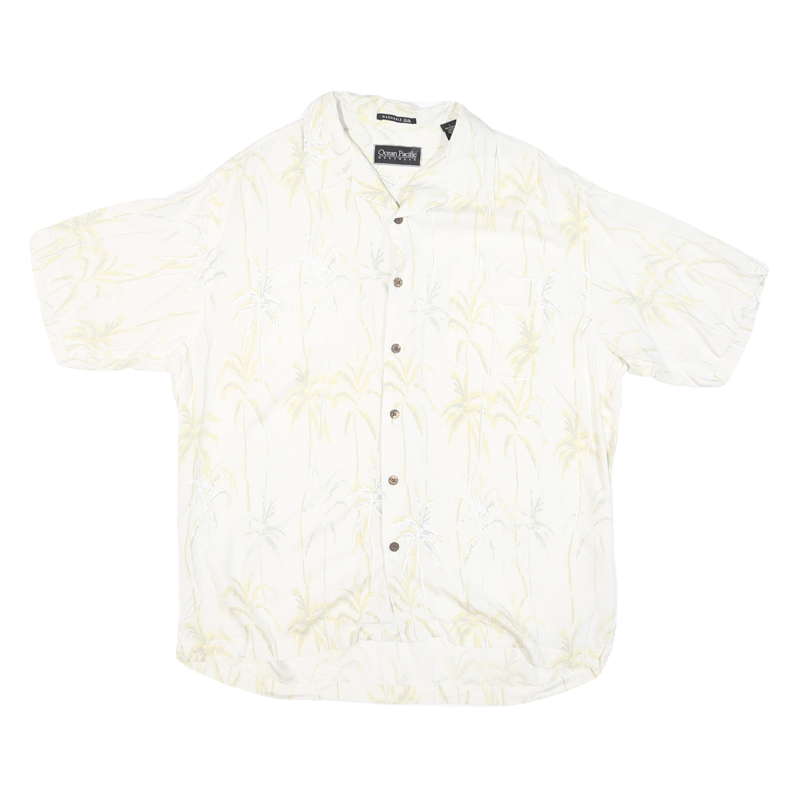 OCEAN PACIFIC Mens White Silk Palm Tree Print Shirt L Lightweight Summer Style Refurbished - N/A refurbished available on Cerqular