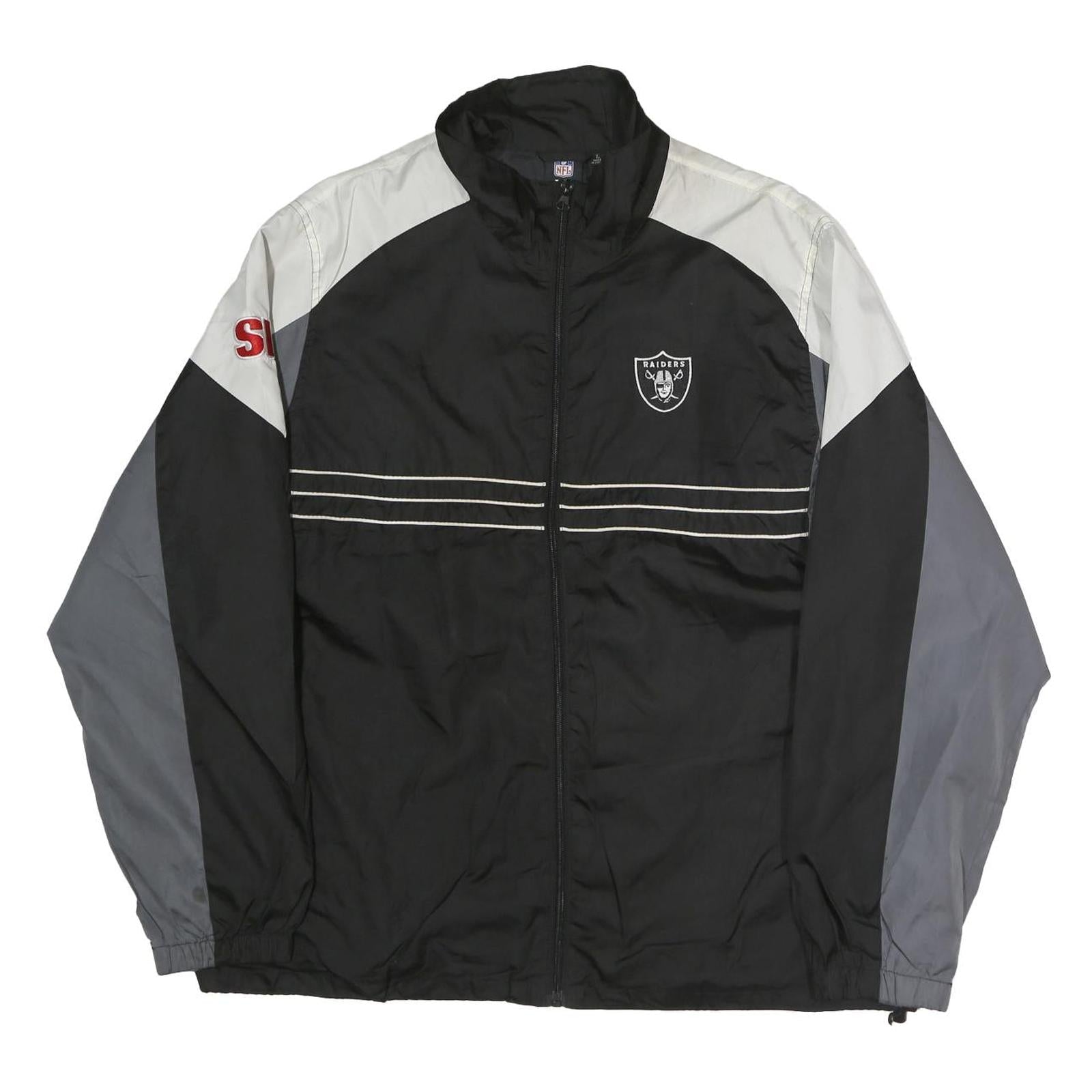 NFL Mens Black Grey White Raiders Zip Jacket L Polyester Sportswear Refurbished - N/A refurbished available on Cerqular