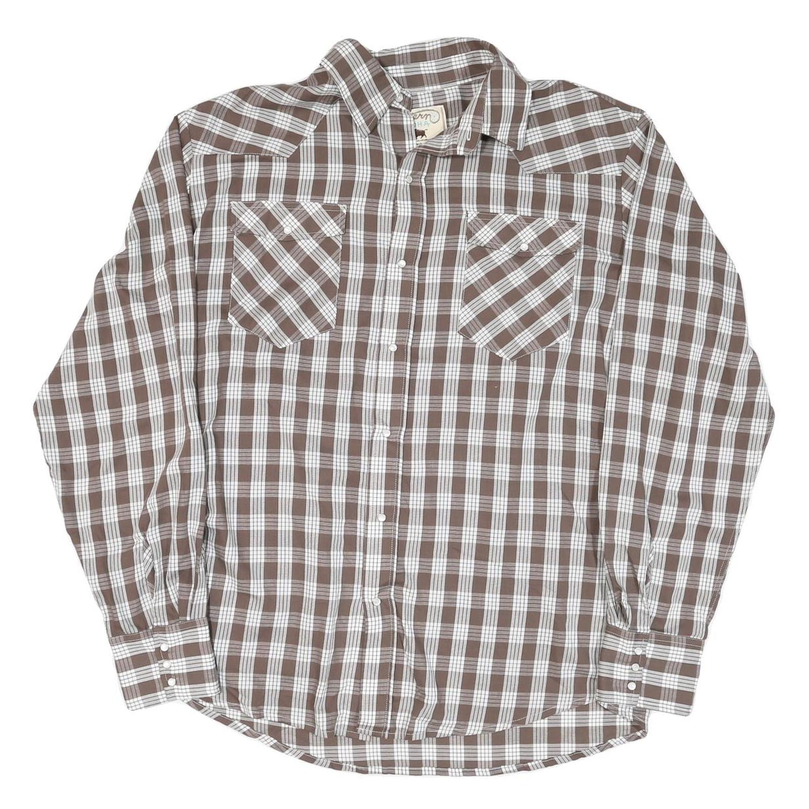 WESTERN ALOA Womens Brown & White Checked Shirt 2XL Cotton Blend Long Sleeve Refurbished - N/A refurbished available on Cerqular