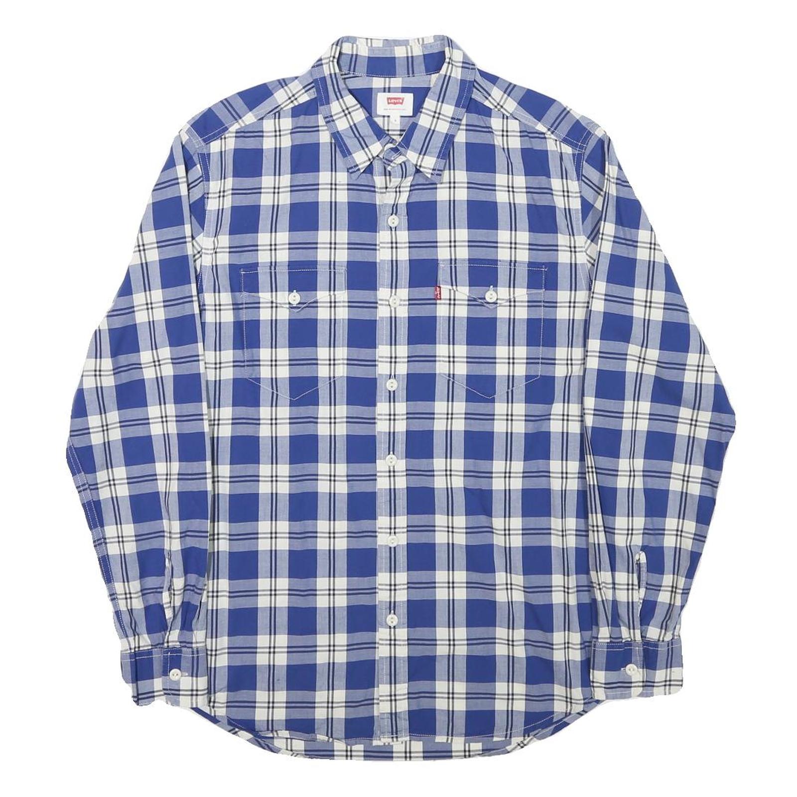 LEVI'S Mens Blue & White Checked Shirt S Classic Cotton Blend Long Sleeve Refurbished - N/A refurbished available on Cerqular