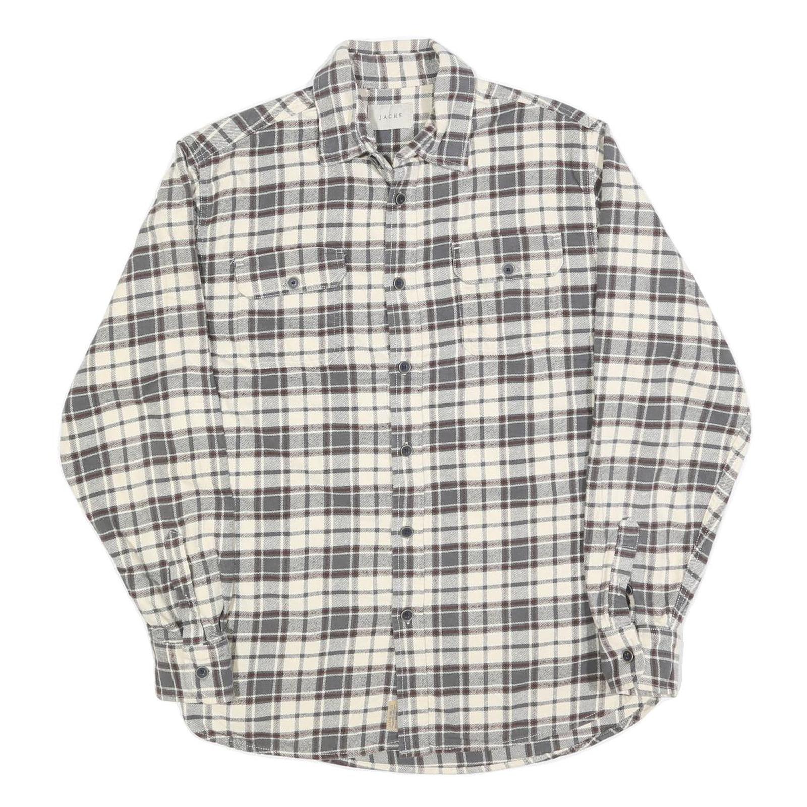 JACHS Mens Grey & White Check Shirt M Casual Cotton Blend Long Sleeve Button Refurbished - N/A refurbished available on Cerqular