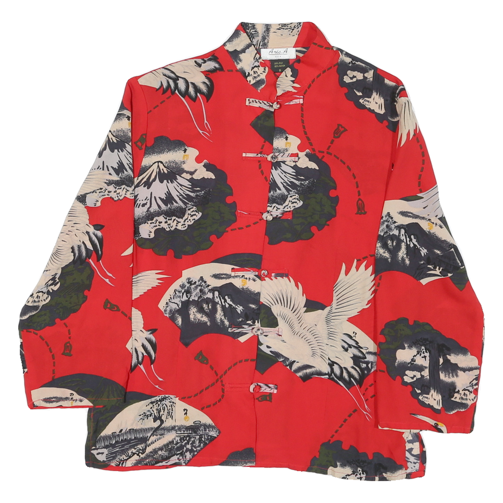 ANIA.A Womens Red Printed Blouse Long Sleeve Button Neck S Crane and Mountain Refurbished - N/A refurbished available on Cerqular