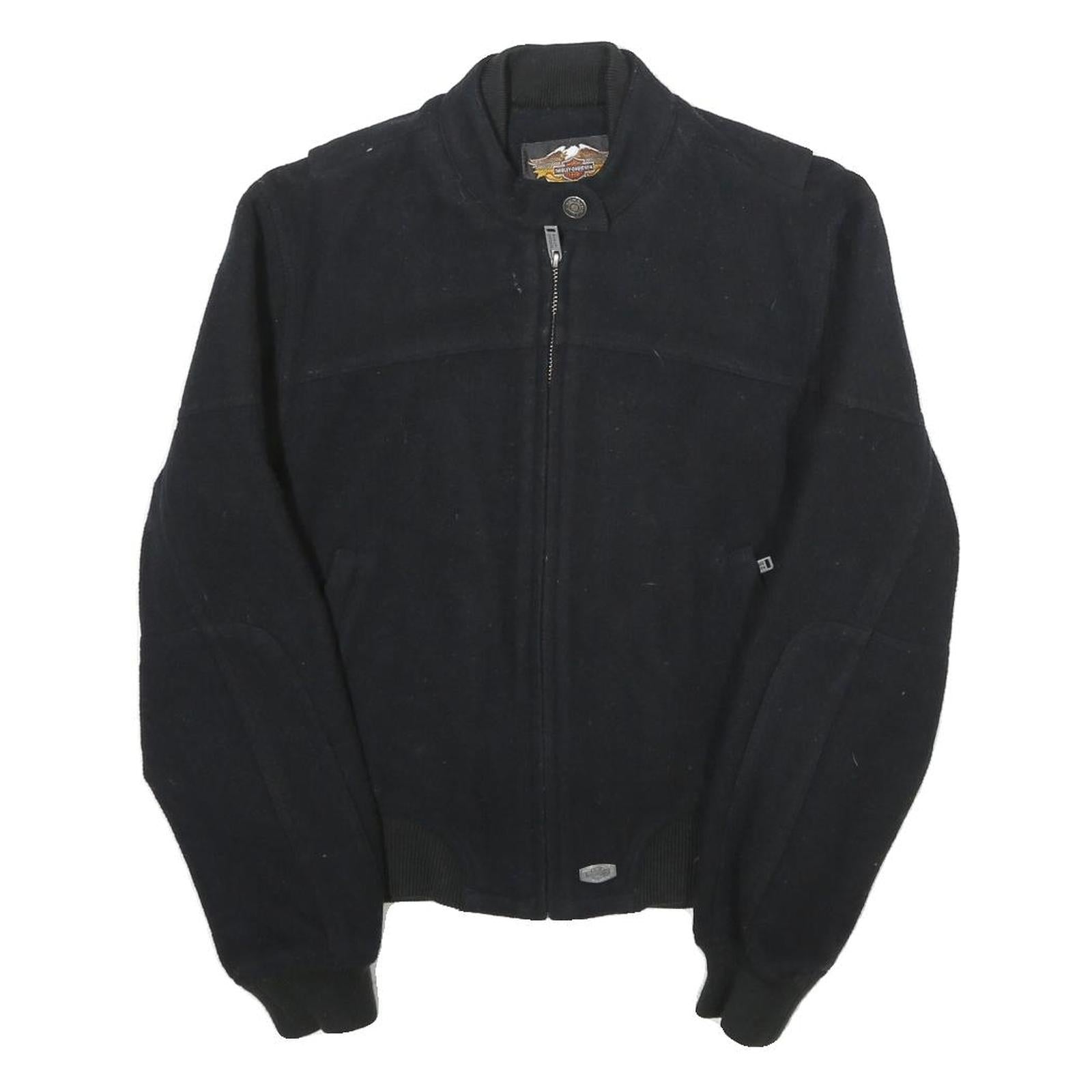 HARLEY DAVIDSON Mens Black Wool Blend Jacket XS Zip Bomber Classic Fit Logo Refurbished - N/A refurbished available on Cerqular