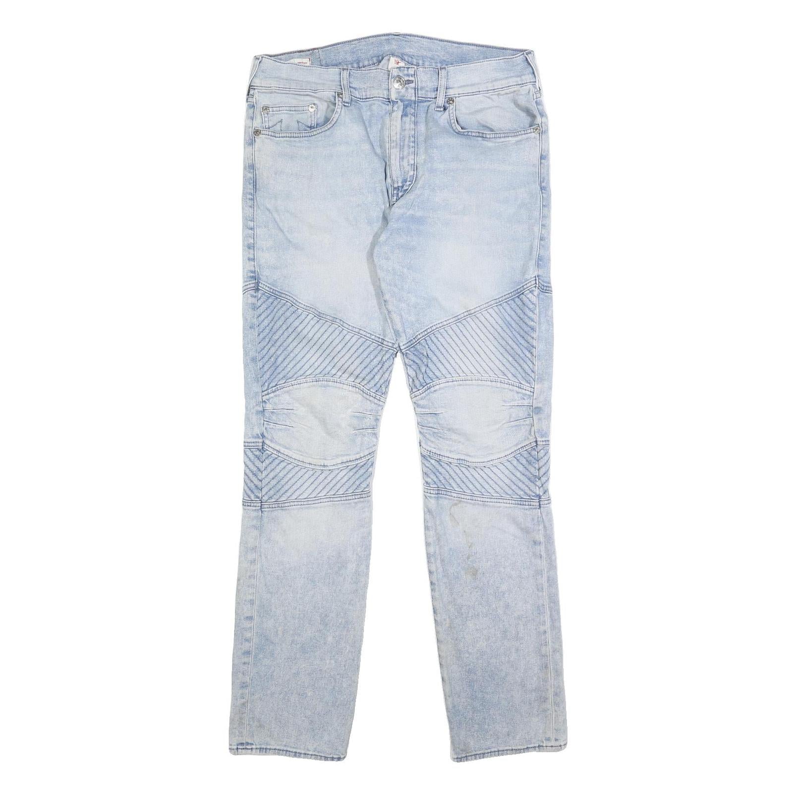 TRUE RELIGION Mens Jeans Blue Slim Skinny Denim Light Wash W36 L34 Ribbed Knee Refurbished - N/A refurbished available on Cerqular