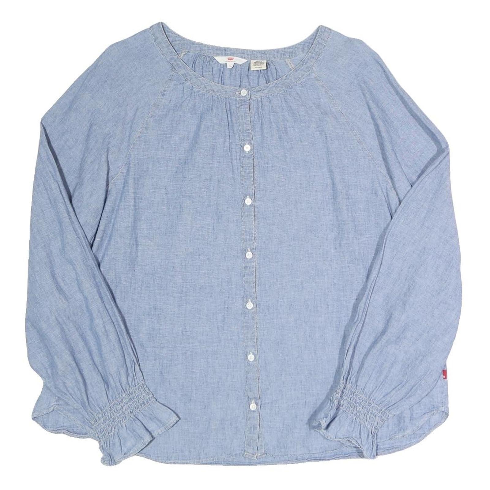 LEVI'S Womens Blue Cotton Blend Blouse Long Sleeve Round Neck XL Button Down Refurbished - N/A refurbished available on Cerqular