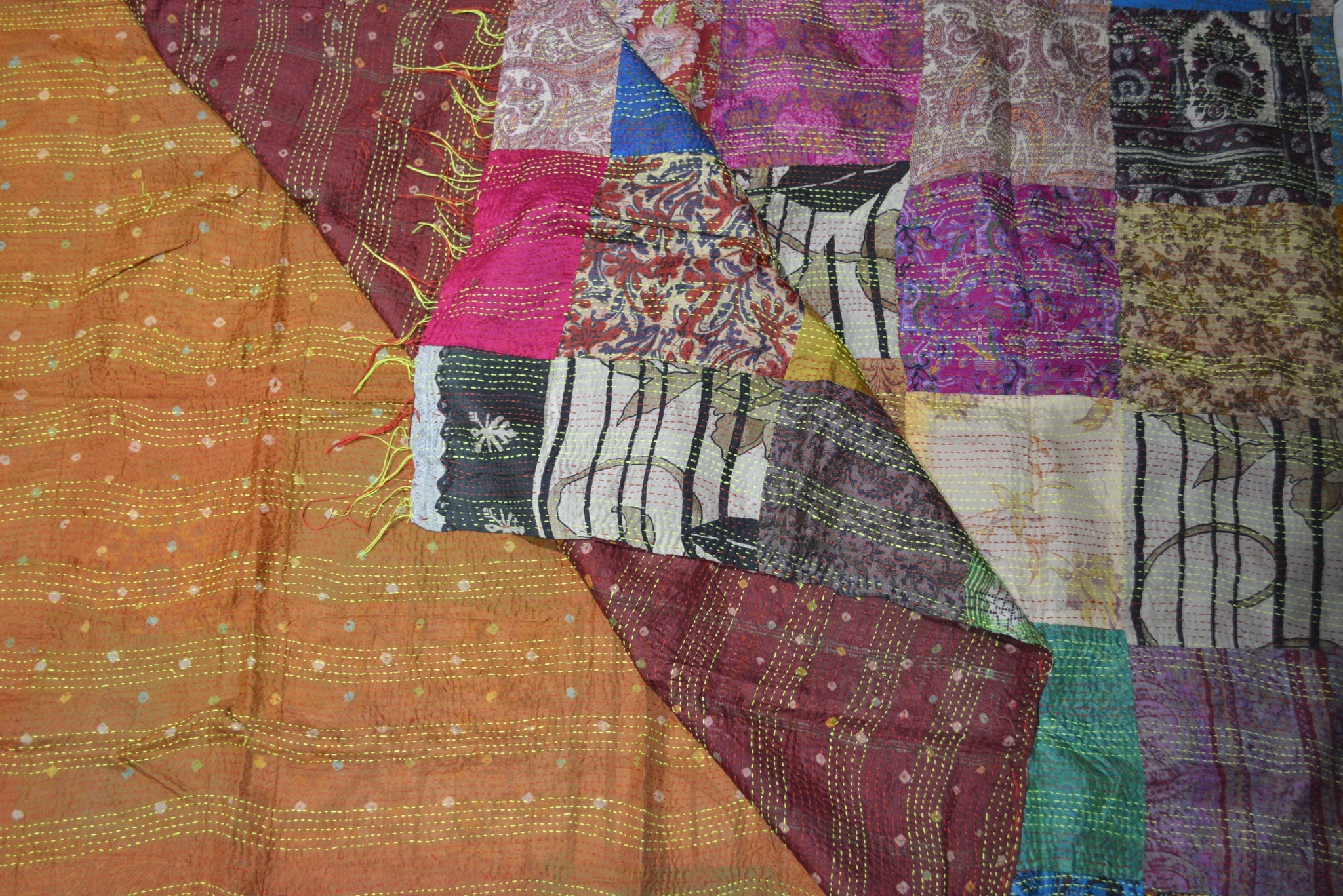 Hand Stitched Kantha  Silk  Vintage throw | Size: Karuna Refurbished - N/A refurbished available on Cerqular