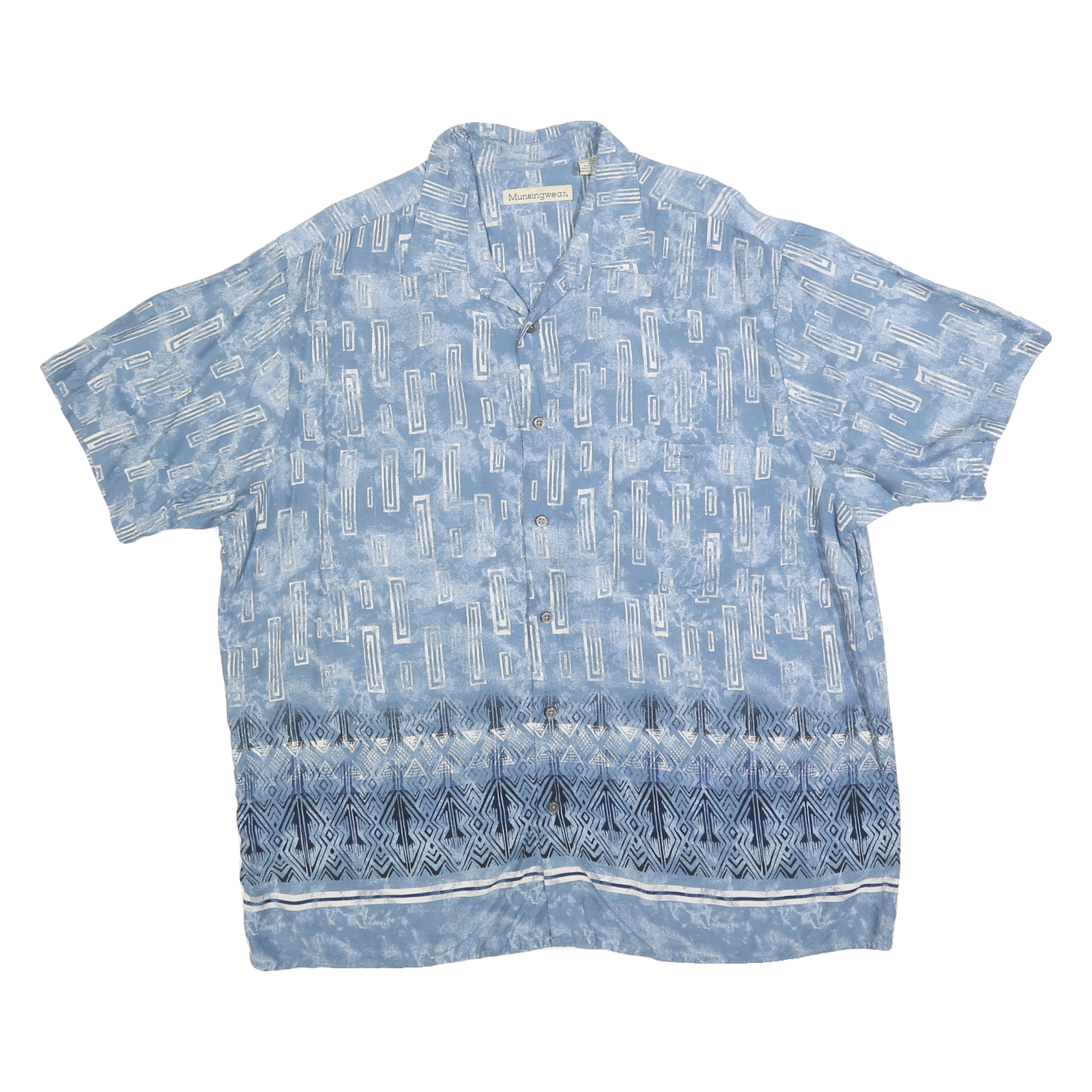 MUNSINGWEAR Mens Blue Patterned Cotton Blend Shirt XL Casual Summer Short Sleeve Refurbished - N/A refurbished available on Cerqular