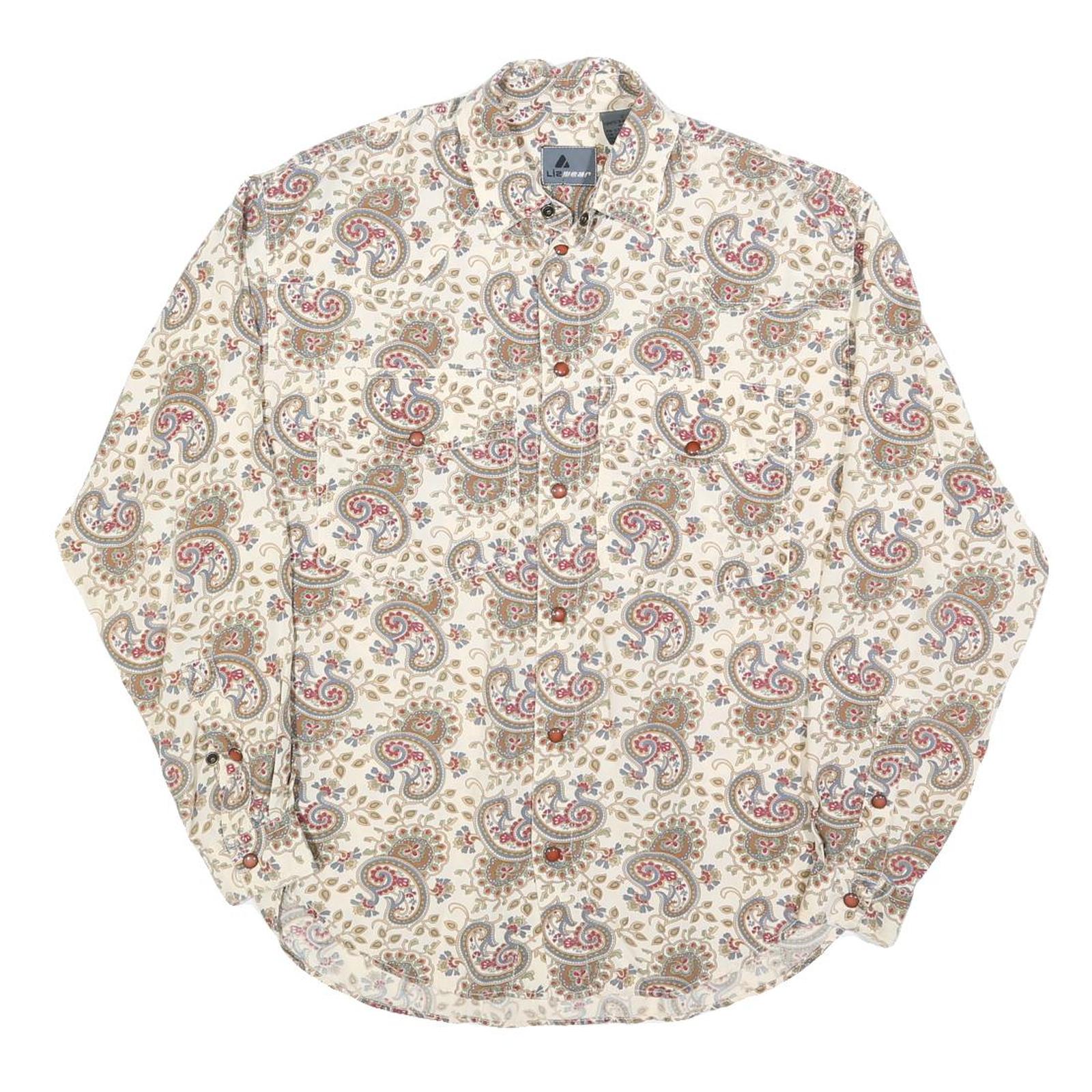 LIZ WEAR Mens Cream Paisley Rayon Shirt S Classic Patterned Casual Refurbished - N/A refurbished available on Cerqular