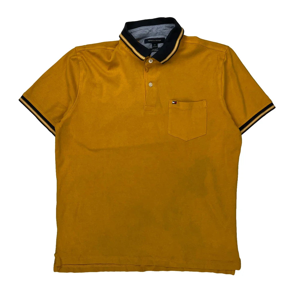 Tommy Hilfiger Polo Shirt - Large Yellow Cotton Refurbished - Thrifted (note: this is a term often used to describe second- refurbished available on Cerqular
