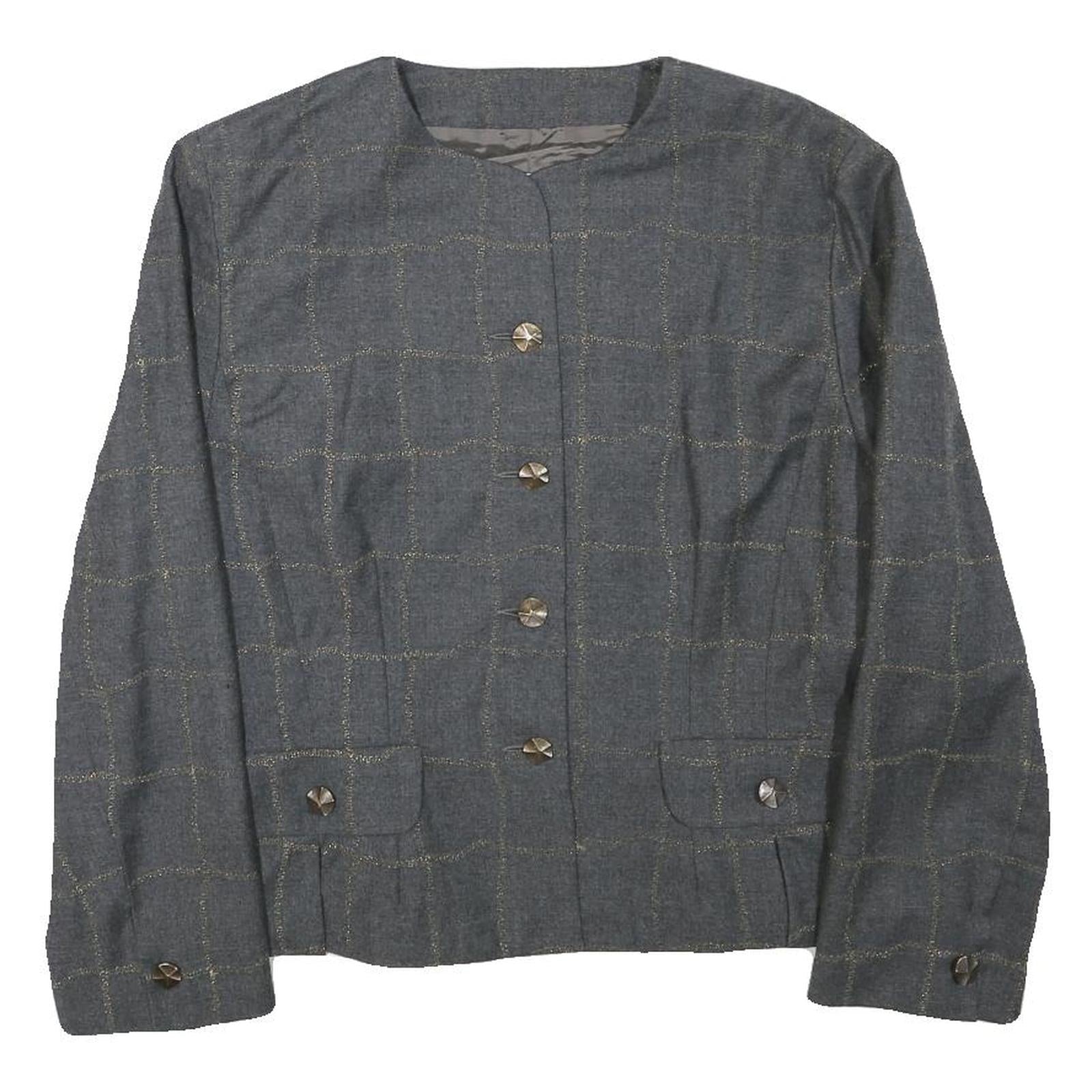 Onnochiaro Womens Grey Wool Blend Button Jacket S Check Pattern Refurbished - N/A refurbished available on Cerqular