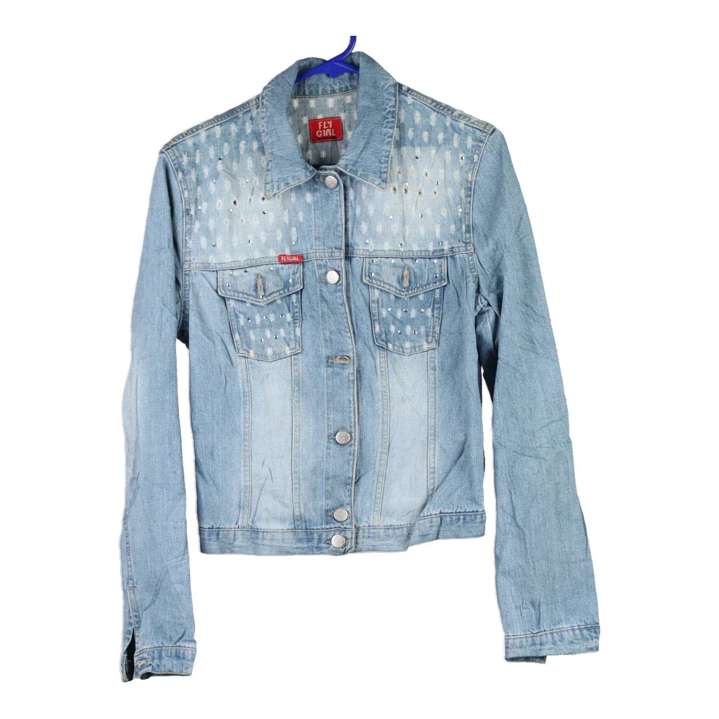 Fly Girl Denim Jacket - Small Blue Cotton Refurbished - Thrifted (note: this is a term often used to describe second- refurbished available on Cerqular