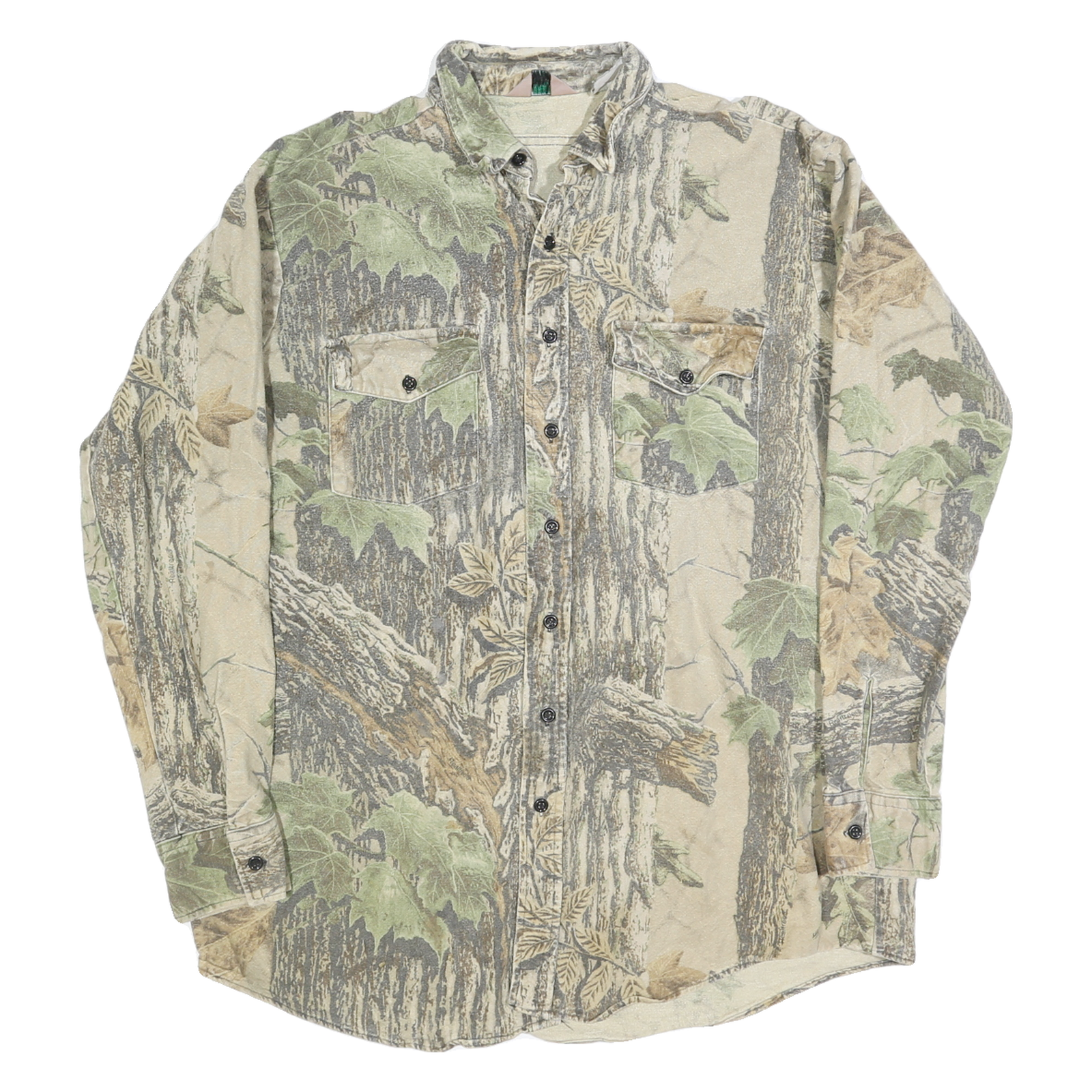 Mens Beige & Green Casual Cotton Shirt XL Long Sleeve Button Pocket Nature Print Refurbished - N/A refurbished available on Cerqular