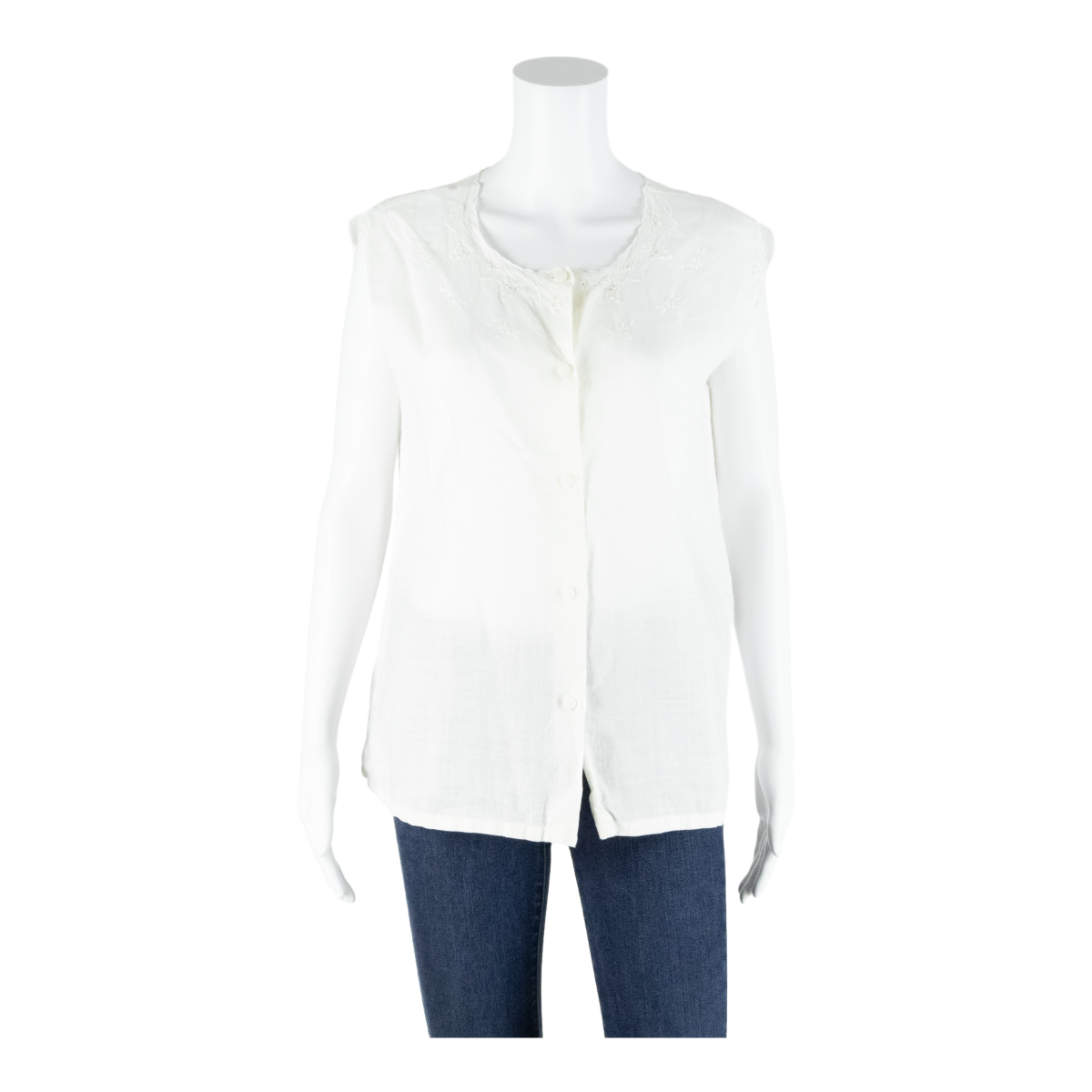 Womens Top White Button Neck Sleeveless Linen M Refurbished - N/A refurbished available on Cerqular