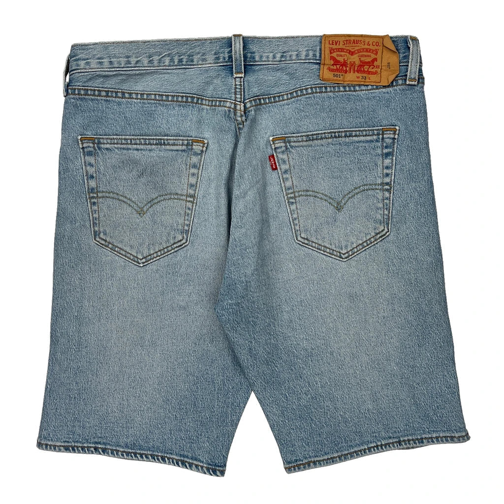 Levis Denim Shorts - 34W 10L Light Wash Cotton Refurbished - Thrifted (note: this is a term often used to describe second- refurbished available on Cerqular