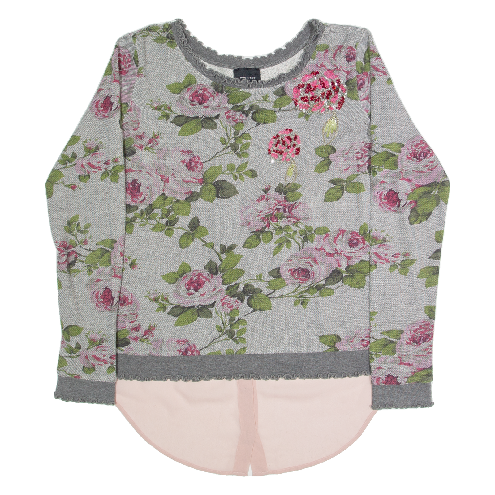 TWIN SET Womens Printed Blouse Grey Long Sleeve 90s Floral S Refurbished - N/A refurbished available on Cerqular