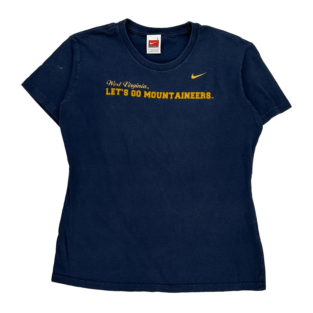 West Virginia Mountaineers Nike T-Shirt - Large Navy Cotton Refurbished - Thrifted (note: this is a term often used to describe second- refurbished available on Cerqular