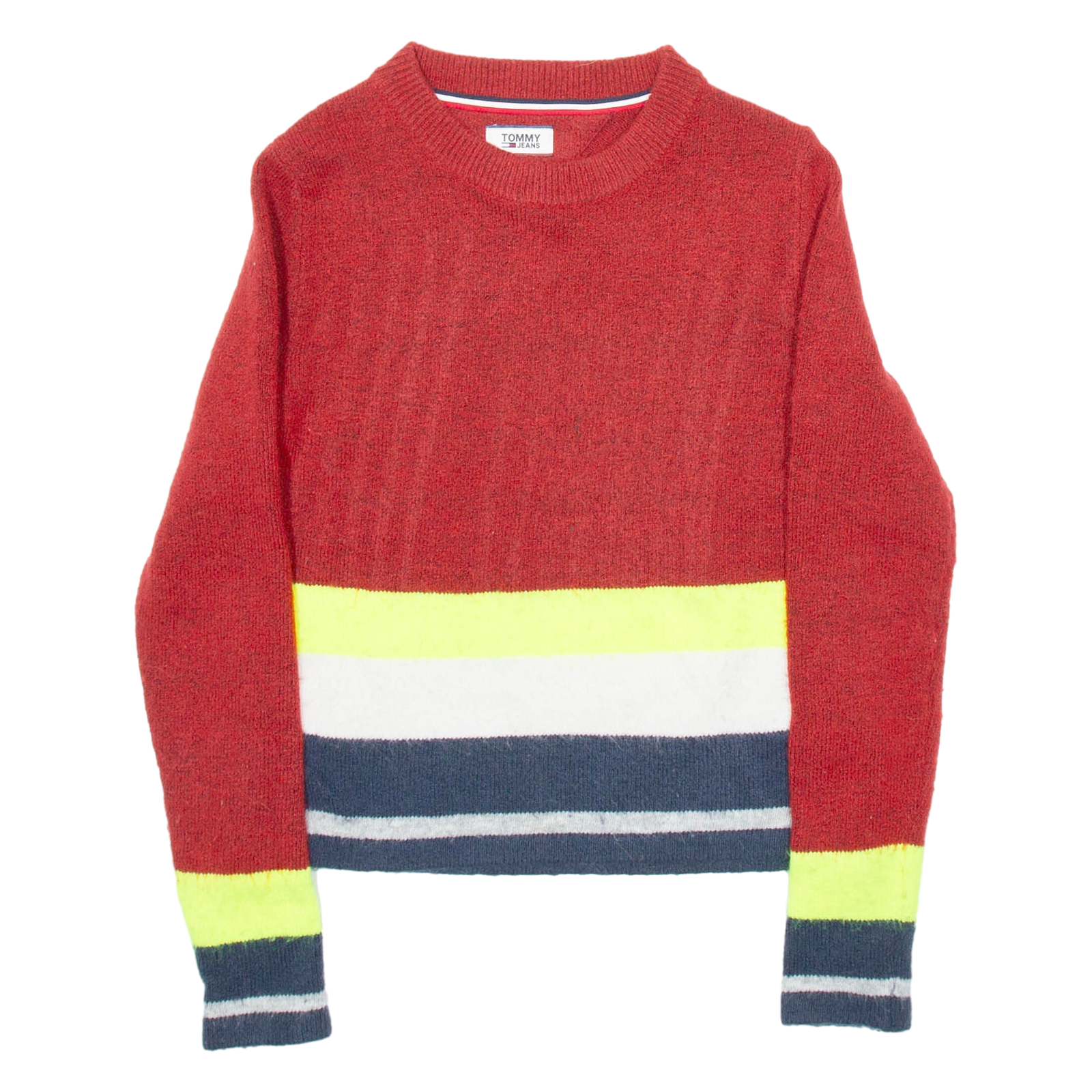 TOMMY HILFIGER Mens Patterned Jumper Red Striped Tight Knit Wool S Refurbished - N/A refurbished available on Cerqular