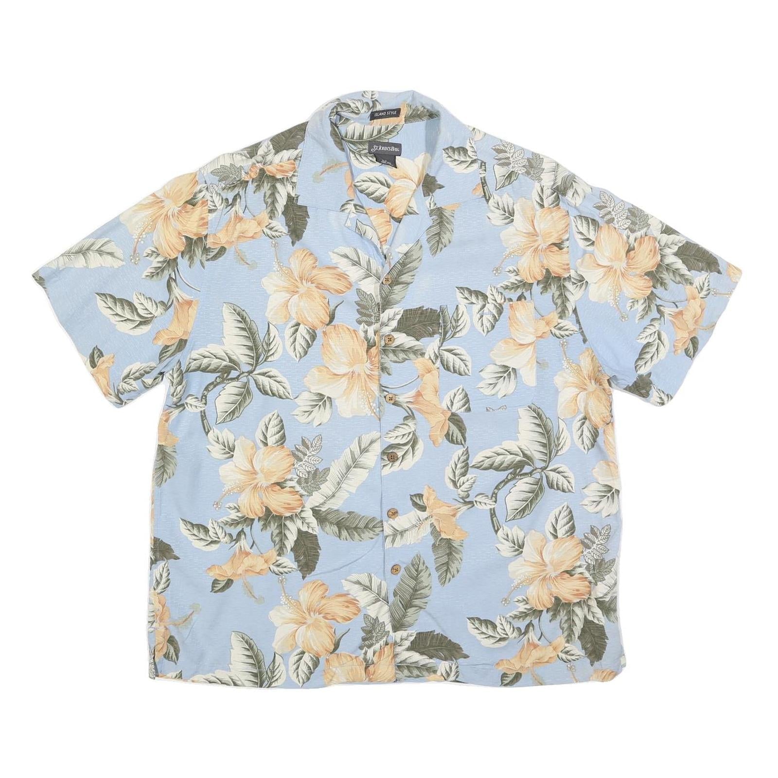 ST JOHNS BAY Mens Blue Silk Floral Short Sleeve Shirt L Hawaiian Style Refurbished - N/A refurbished available on Cerqular
