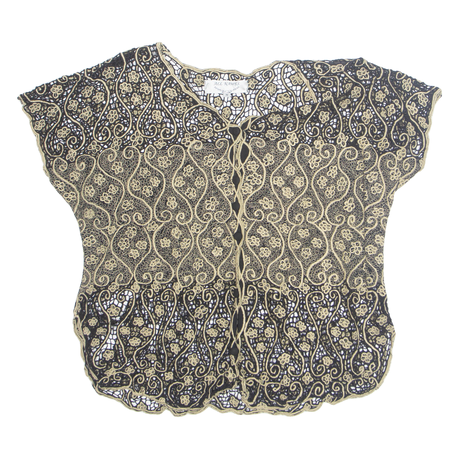 ALL NAMES Womens Shirt Black V-Neck Crazy Pattern M Refurbished - N/A refurbished available on Cerqular