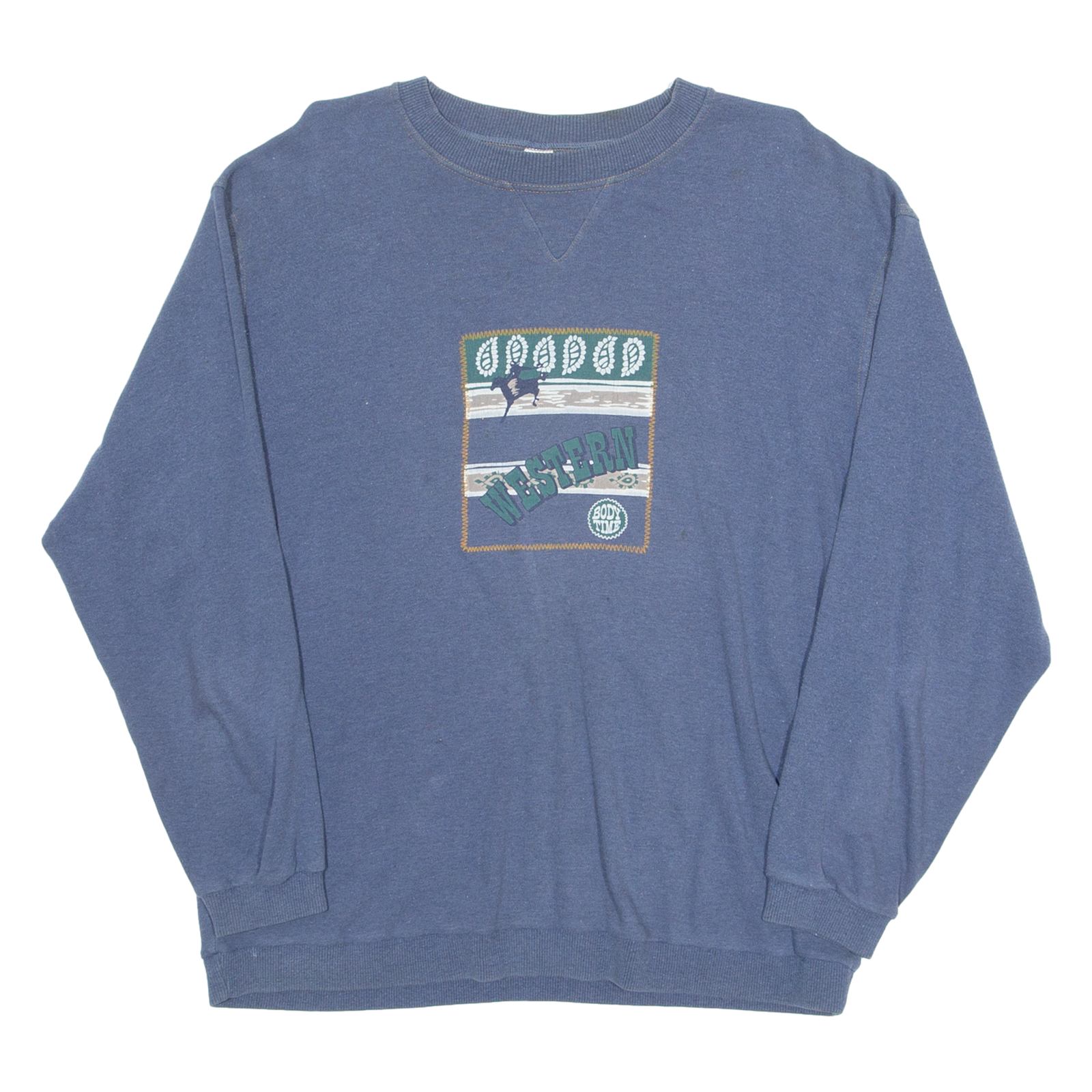 BODY TIME Lightweight Western Mens Sweatshirt Blue Crew Neck S Refurbished - N/A refurbished available on Cerqular