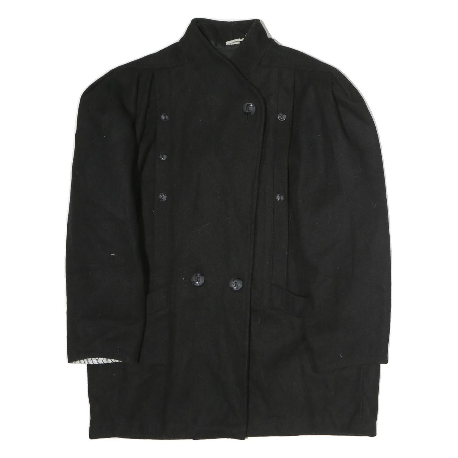 Womens Black Wool Double Breasted Button Jacket L Plain Classic Fit Winter Refurbished - N/A refurbished available on Cerqular