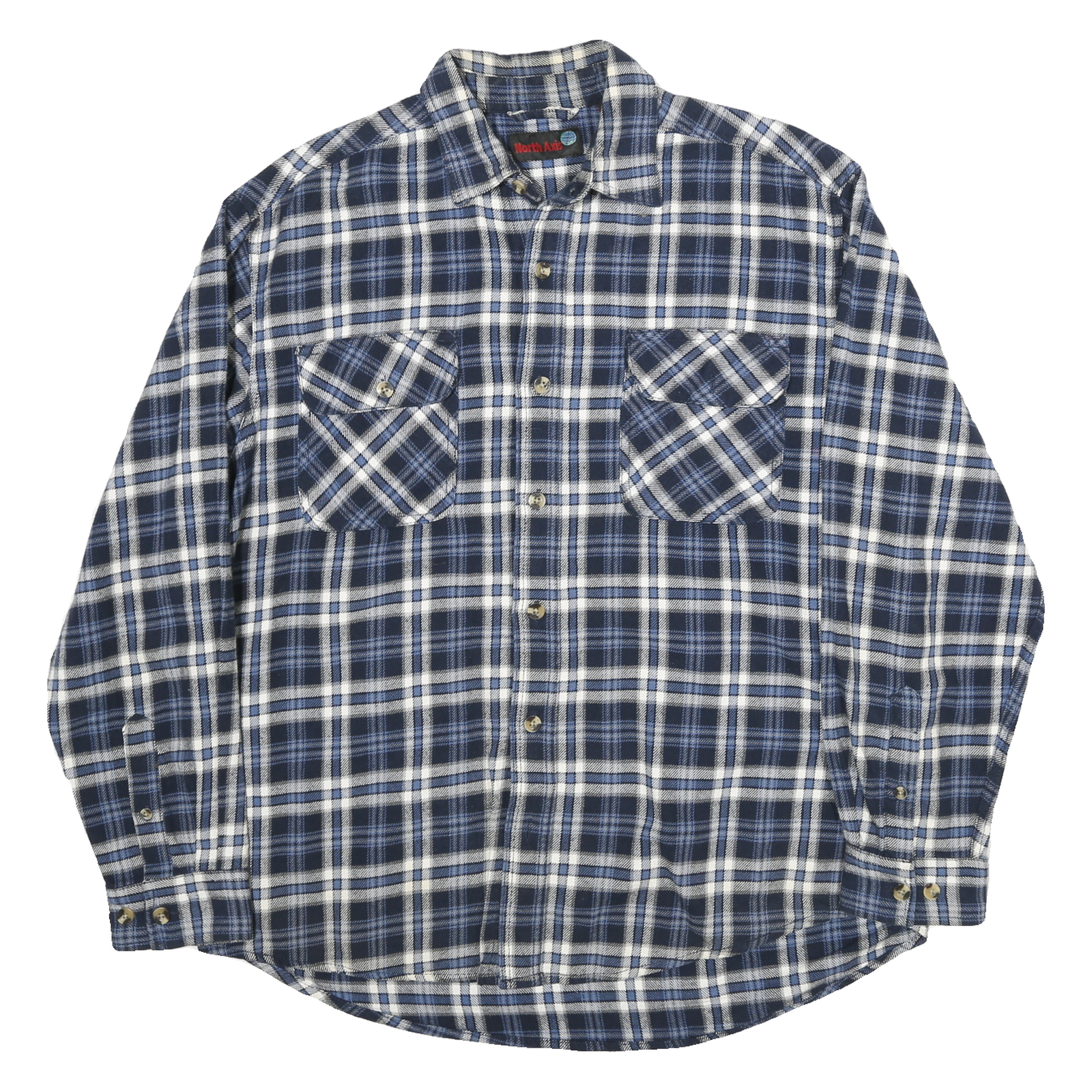 NORTH AXIS Mens Blue White Check Shirt L Casual Classic Cotton Blend Long Sleeve Refurbished - N/A refurbished available on Cerqular