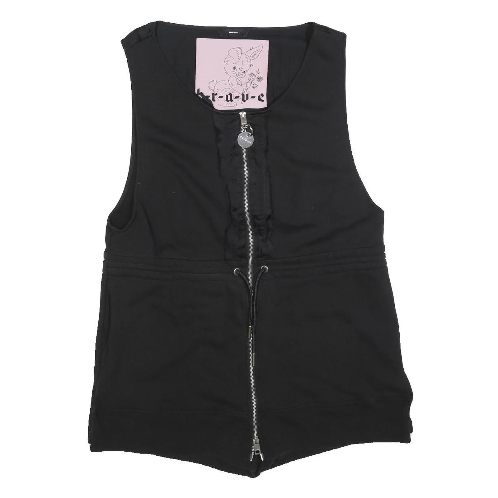 DIESEL Womens Black Cotton Blend Playsuit L Zip Front Drawstring Casual Summer Refurbished - N/A refurbished available on Cerqular
