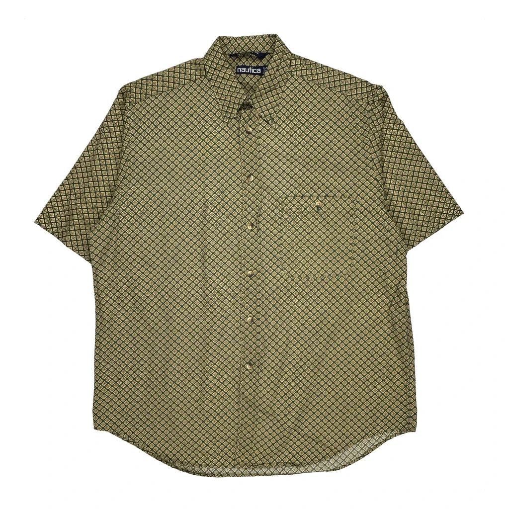 Nautica Short Sleeve Shirt - Large Yellow Cotton Refurbished - Thrifted (note: this is a term often used to describe second- refurbished available on Cerqular