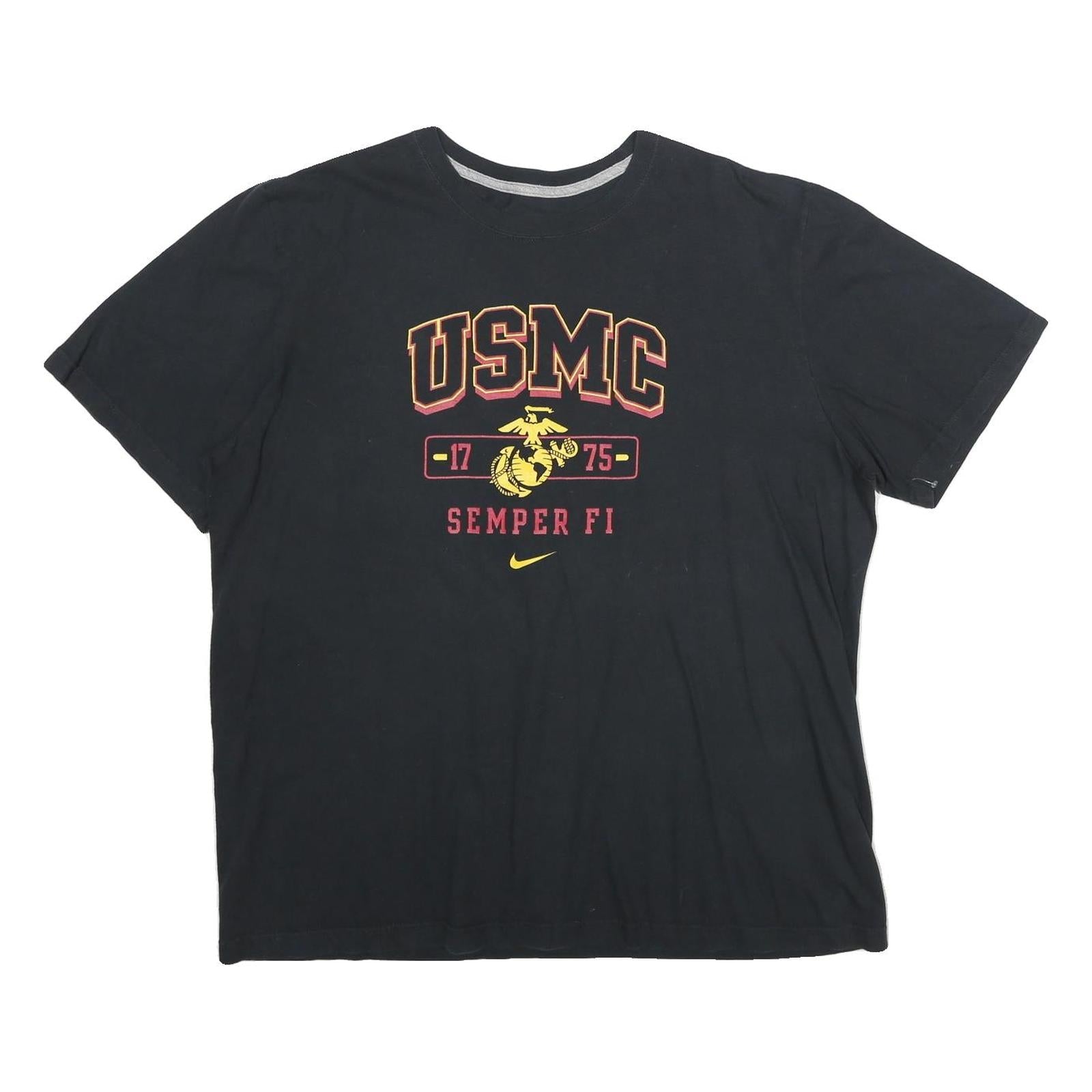 NIKE Mens Black USMC Graphic T-Shirt 2XL Short Sleeve Crew Neck Military Logo Refurbished - N/A refurbished available on Cerqular