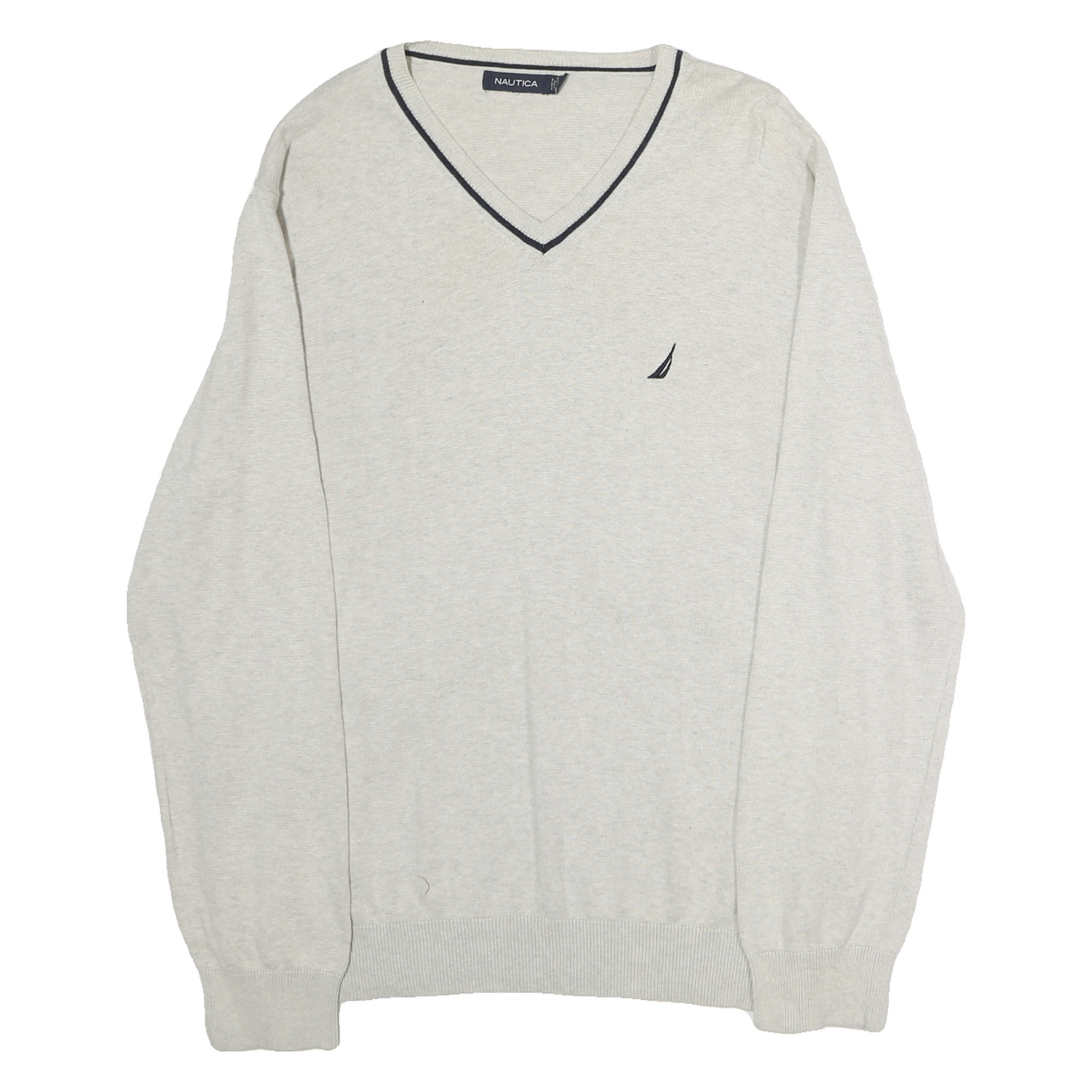 NAUTICA Mens Cream & Black Plain Cotton V-Neck Basic Knit L Sweater Lightweight Refurbished - N/A refurbished available on Cerqular
