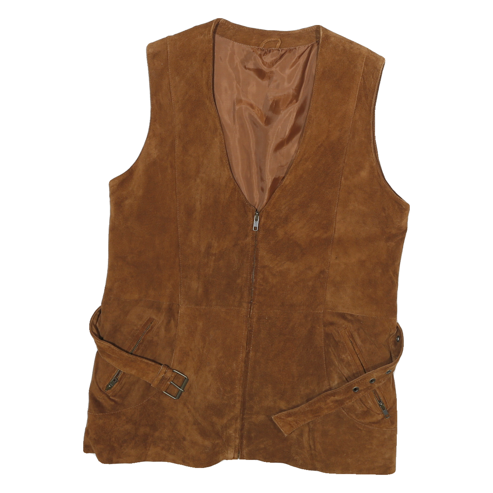 Womens Brown Leather Button Jacket L Suede Classic Sleeveless Stylish Refurbished - N/A refurbished available on Cerqular