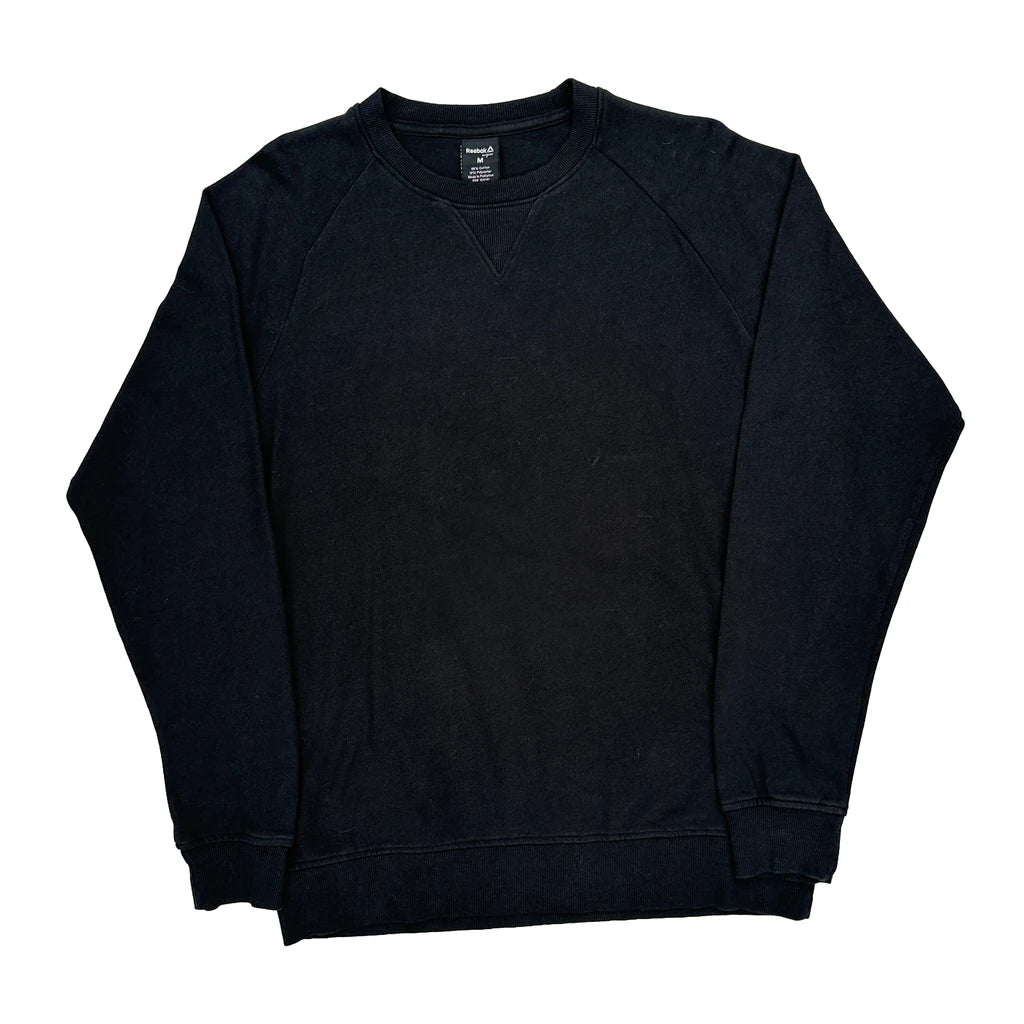 Reebok Sweatshirt - Medium Black Cotton Refurbished - Thrifted (note: this is a term often used to describe second- refurbished available on Cerqular