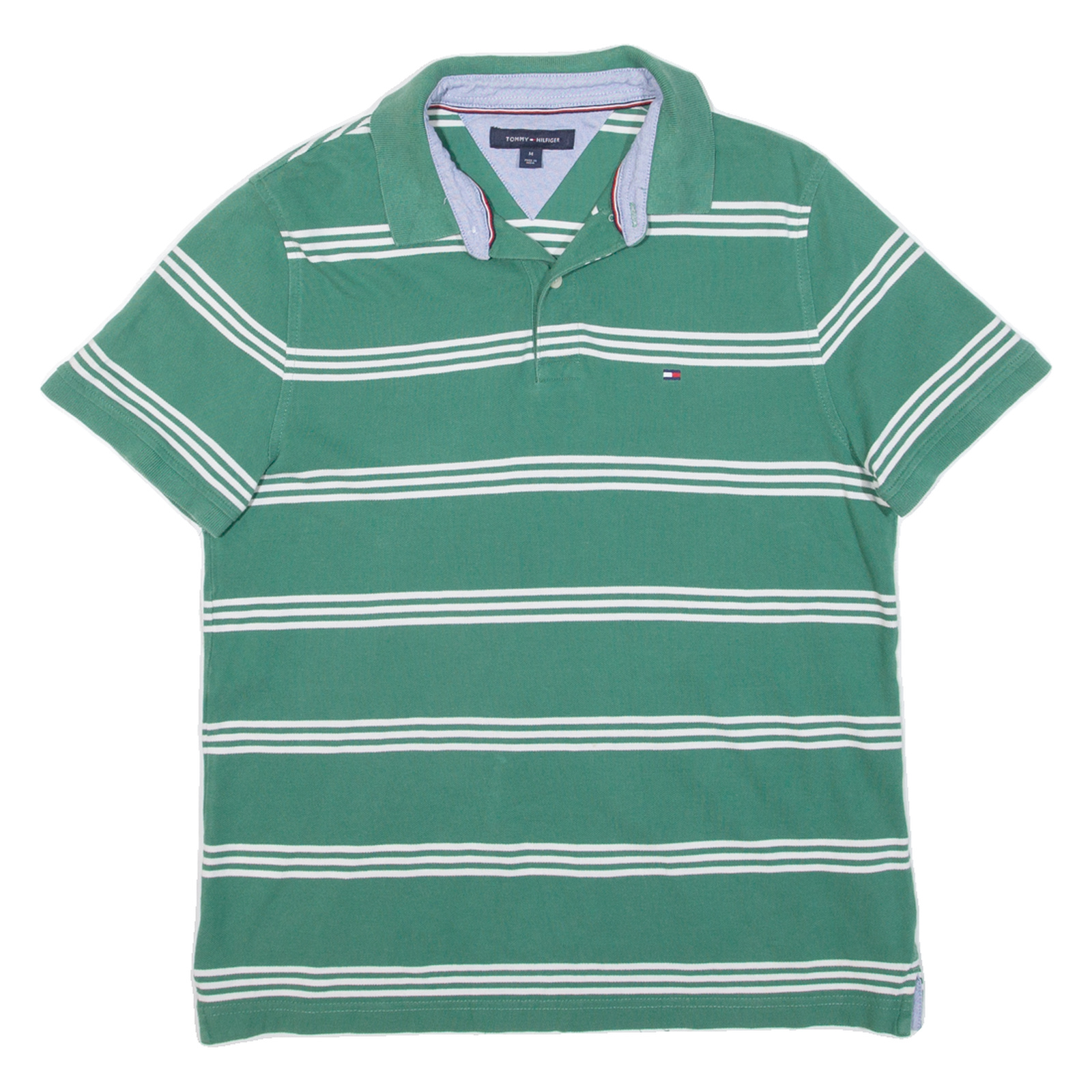 TOMMY HILFIGER Mens Polo Shirt Green Striped M Refurbished - N/A refurbished available on Cerqular
