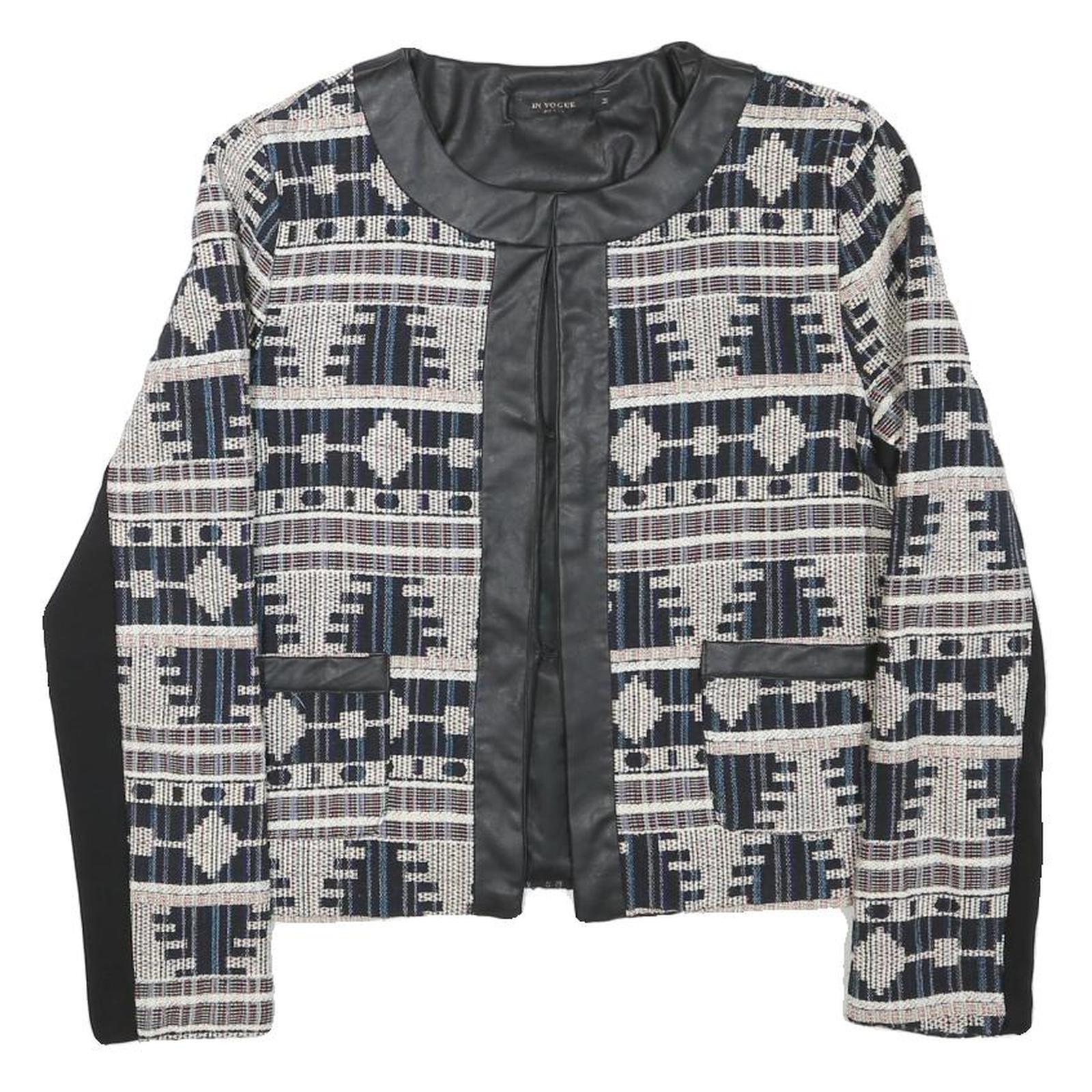 IN VOGUE Womens Black & White Geometric Pattern Jacket M Polyester Blend Button Refurbished - N/A refurbished available on Cerqular