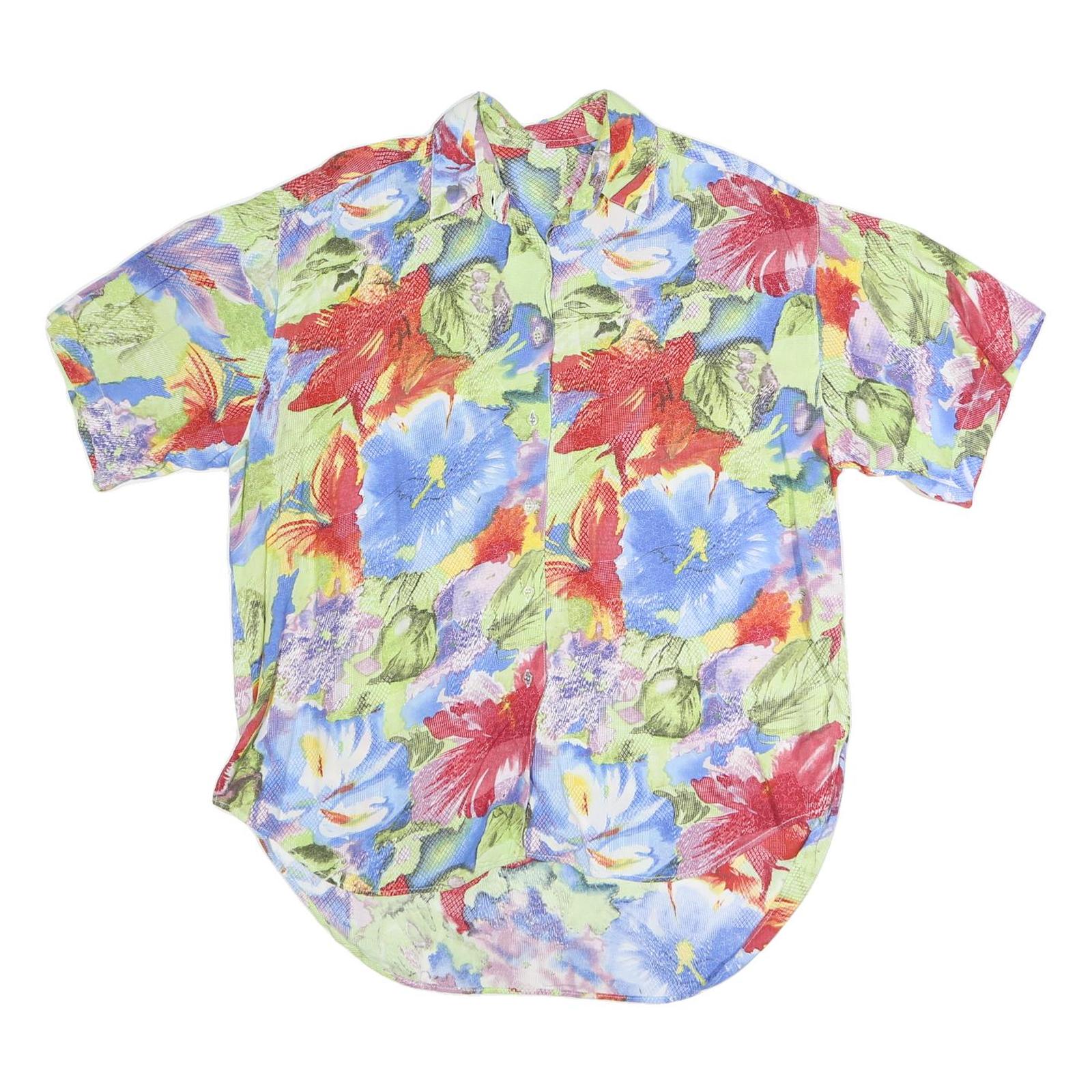 Womens Green Red Blue Floral Print Cotton Blend Shirt Short Sleeve Collared XL Refurbished - N/A refurbished available on Cerqular