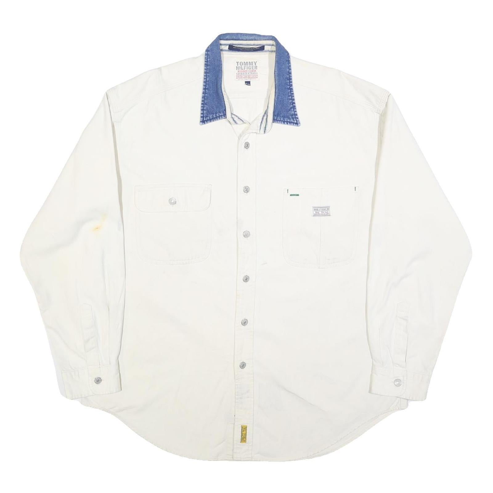 TOMMY HILFIGER Mens White & Blue Cotton Shirt XL Contrast Collar Casual Refurbished - N/A refurbished available on Cerqular
