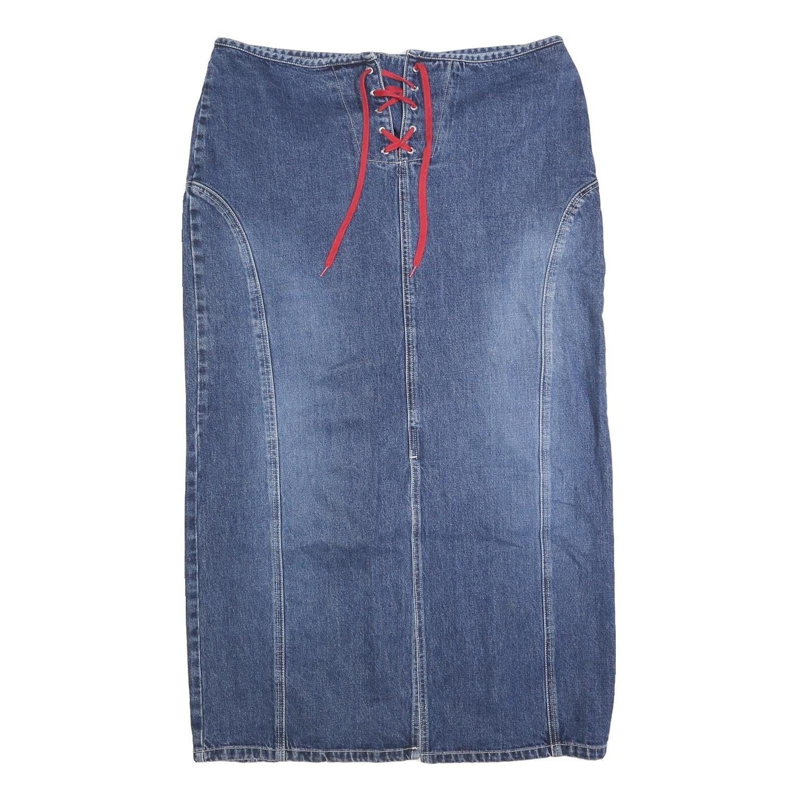TOMMY HILFIGER Womens Blue Denim Lace Up Midi Cotton Blend Skirt XL Stylish Refurbished - N/A refurbished available on Cerqular