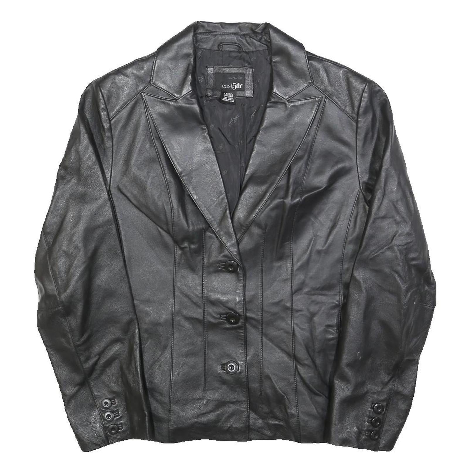EAST5TH Womens Black Leather Button Jacket L Smooth Classic Refurbished - N/A refurbished available on Cerqular