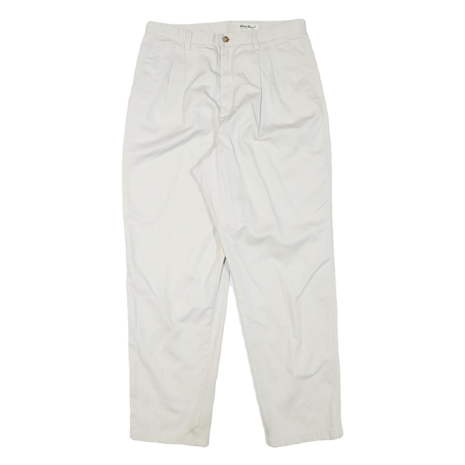 EDDIE BAUER Mens Relaxed White Cotton Blend Trousers W30 L29 Classic Zip Closure Refurbished - N/A refurbished available on Cerqular