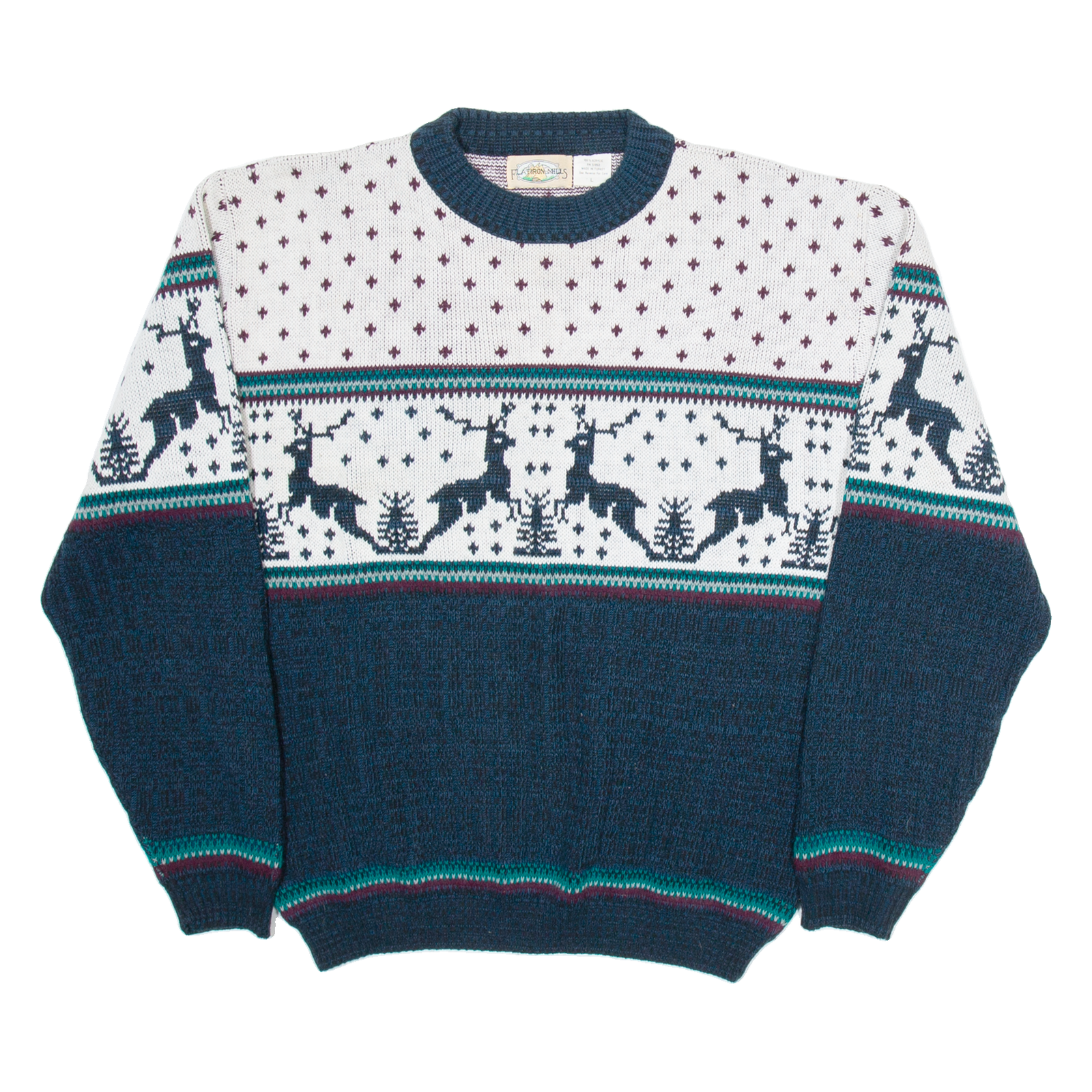 FLATIRON MILLS Mens Patterned Jumper White Crazy Pattern Tight Knit L Refurbished - N/A refurbished available on Cerqular
