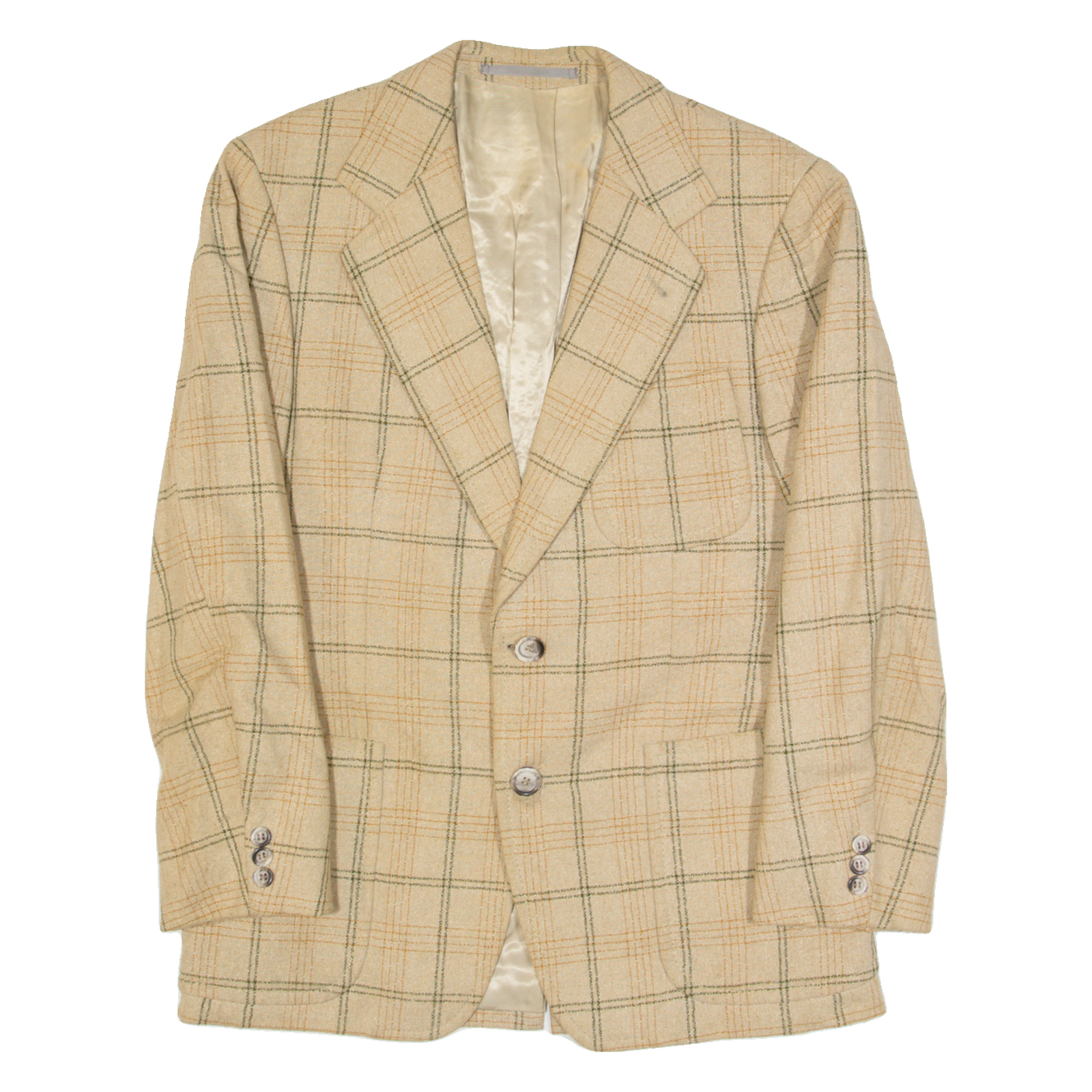 FREY Mens Blazer Jacket Beige Wool 90s Check S Refurbished - N/A refurbished available on Cerqular